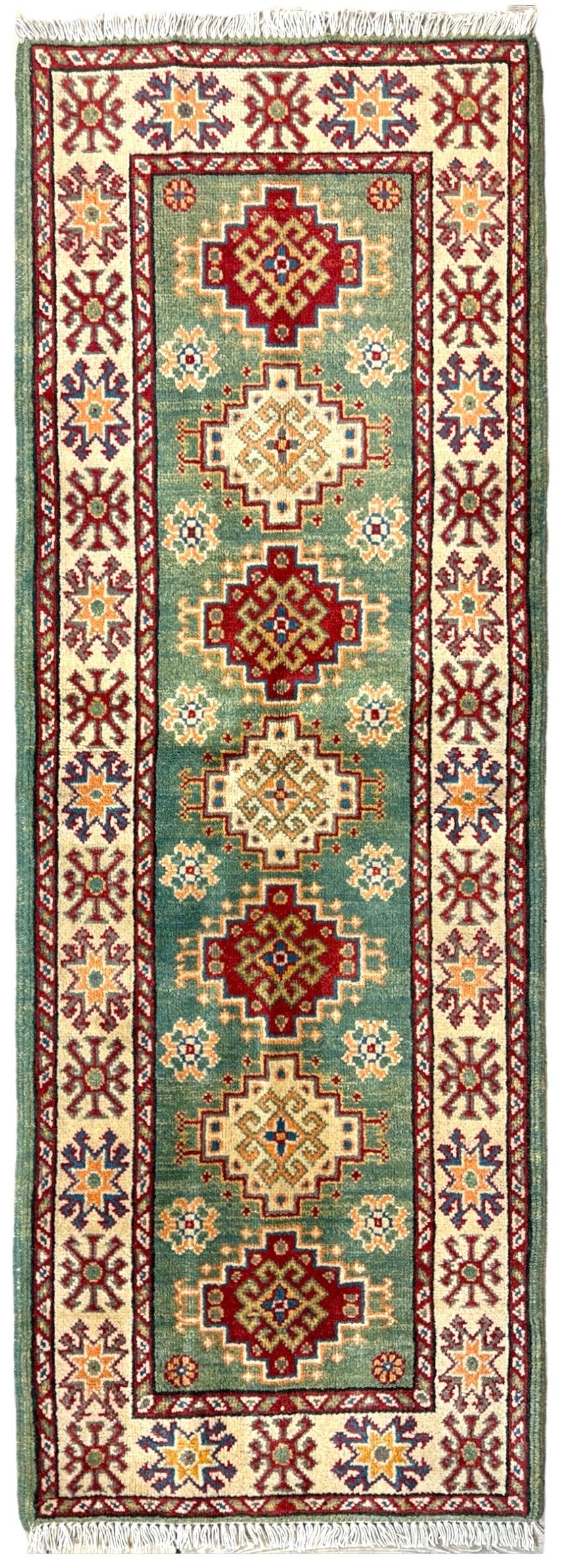 Hand-knotted Afghani Super Kazak Runner Rug 2’2” x 6’