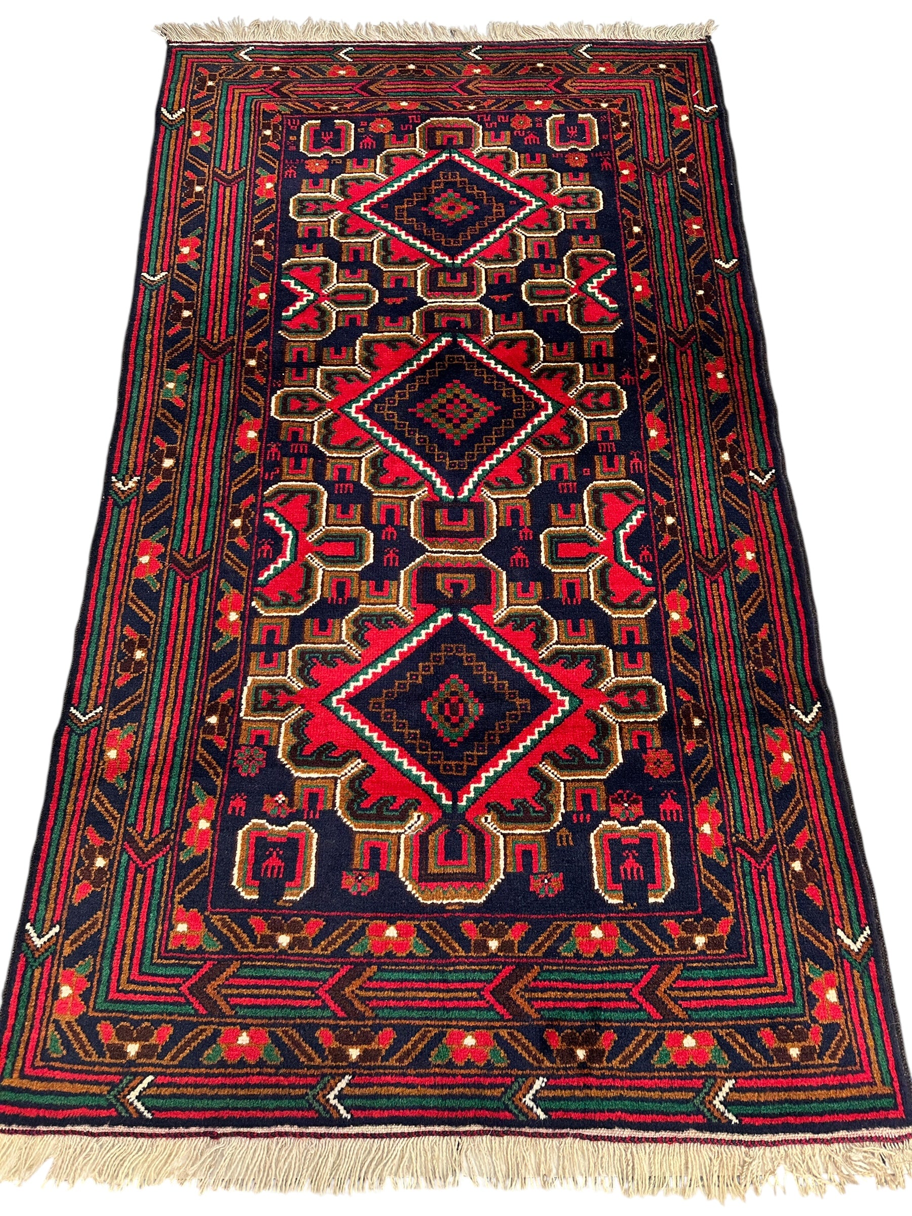 Hand-Knotted Afghani Baluch Wool Rug - 2'10" x 5'