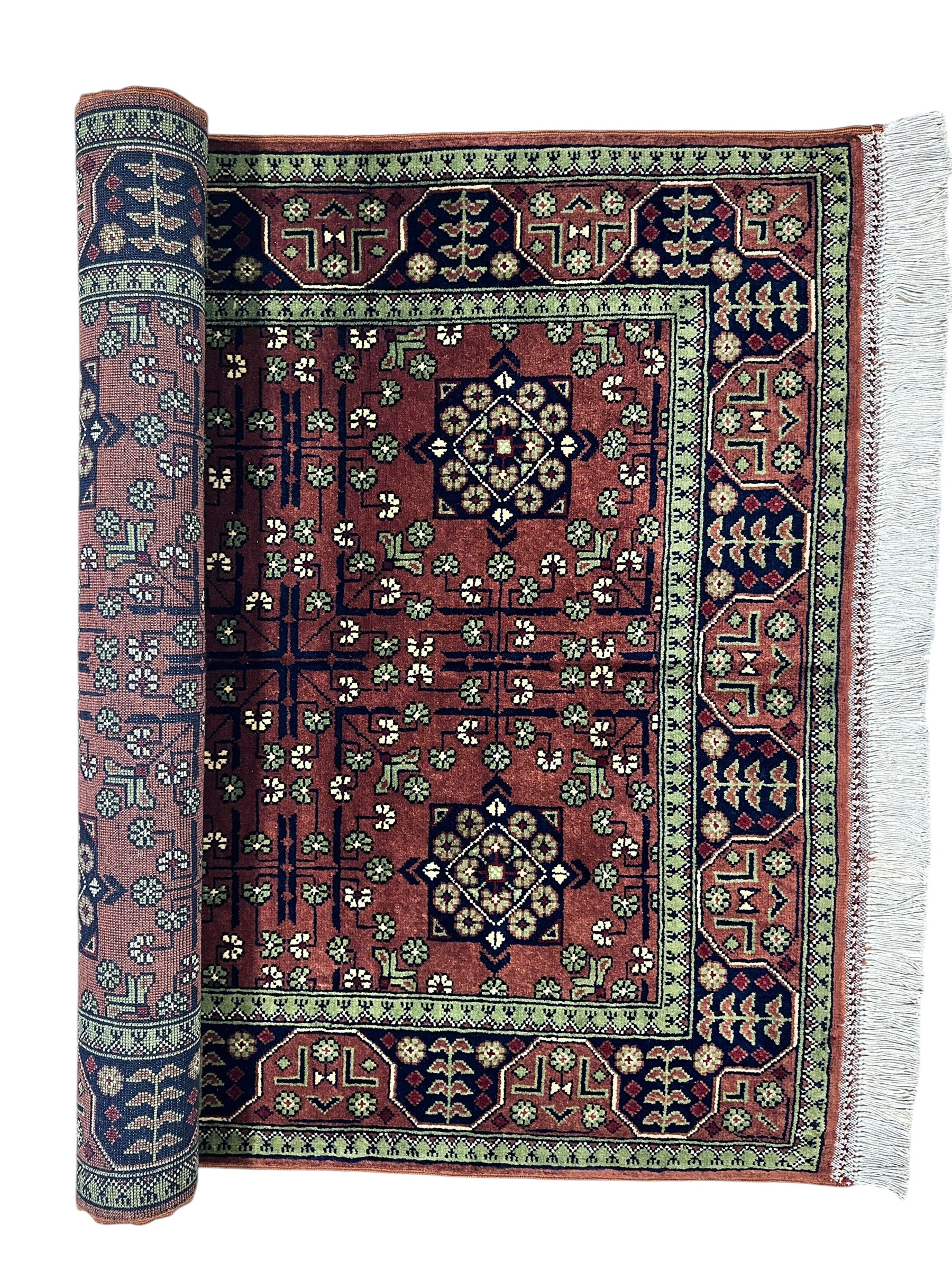 Hand-Knotted Bukharayi Rug – Brown 59” x 40” | Traditional Afghan Wool Rug