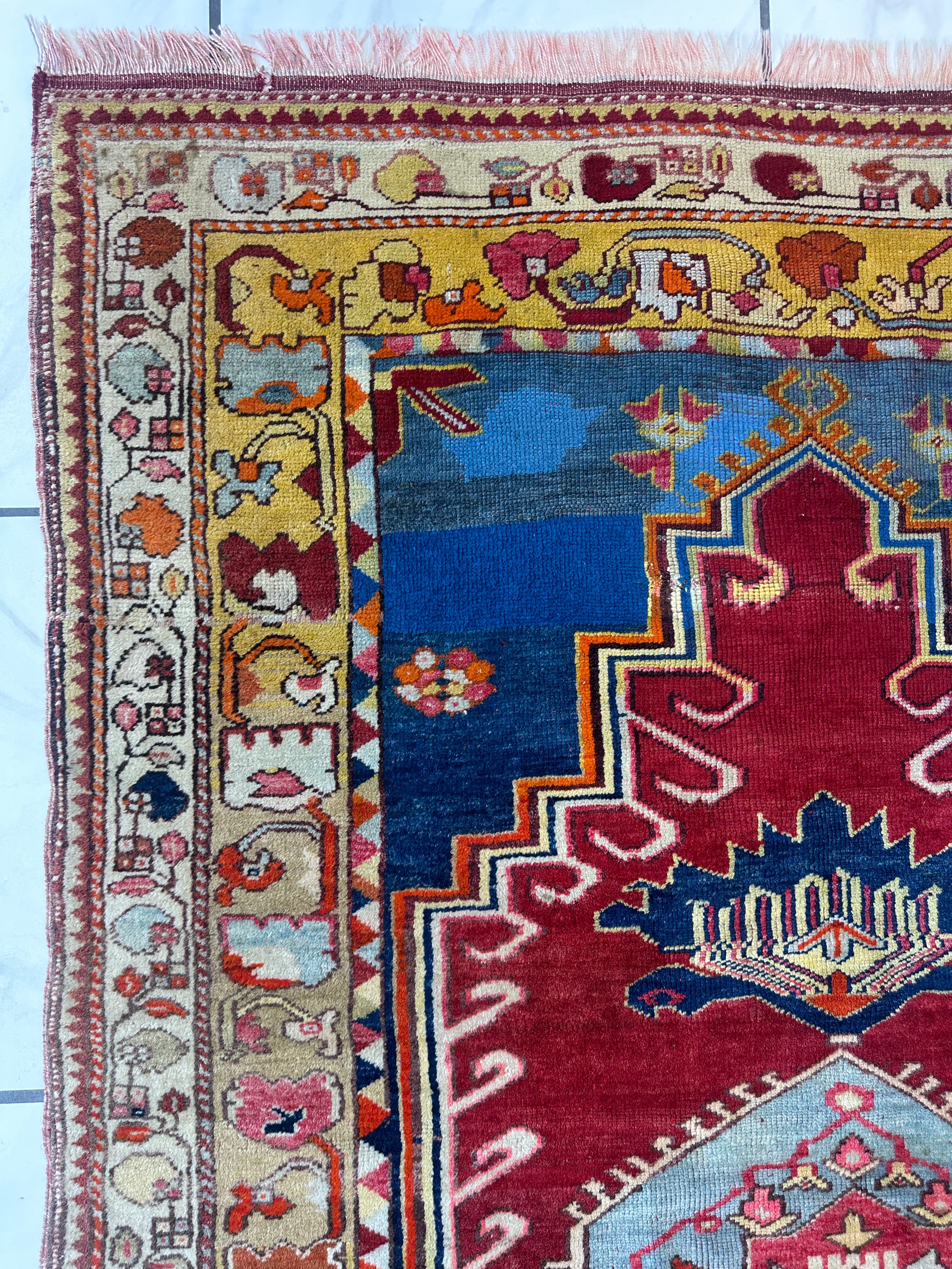 Antique Turkish Malas Wool on Wool Rug 4’2” x 6’