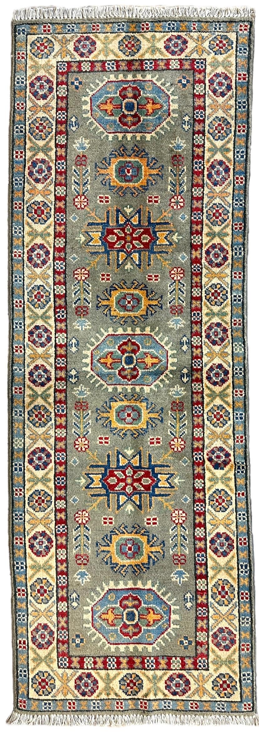 Hand-knotted Afghani Super Kazak Runner Rug 2’2” x 6’