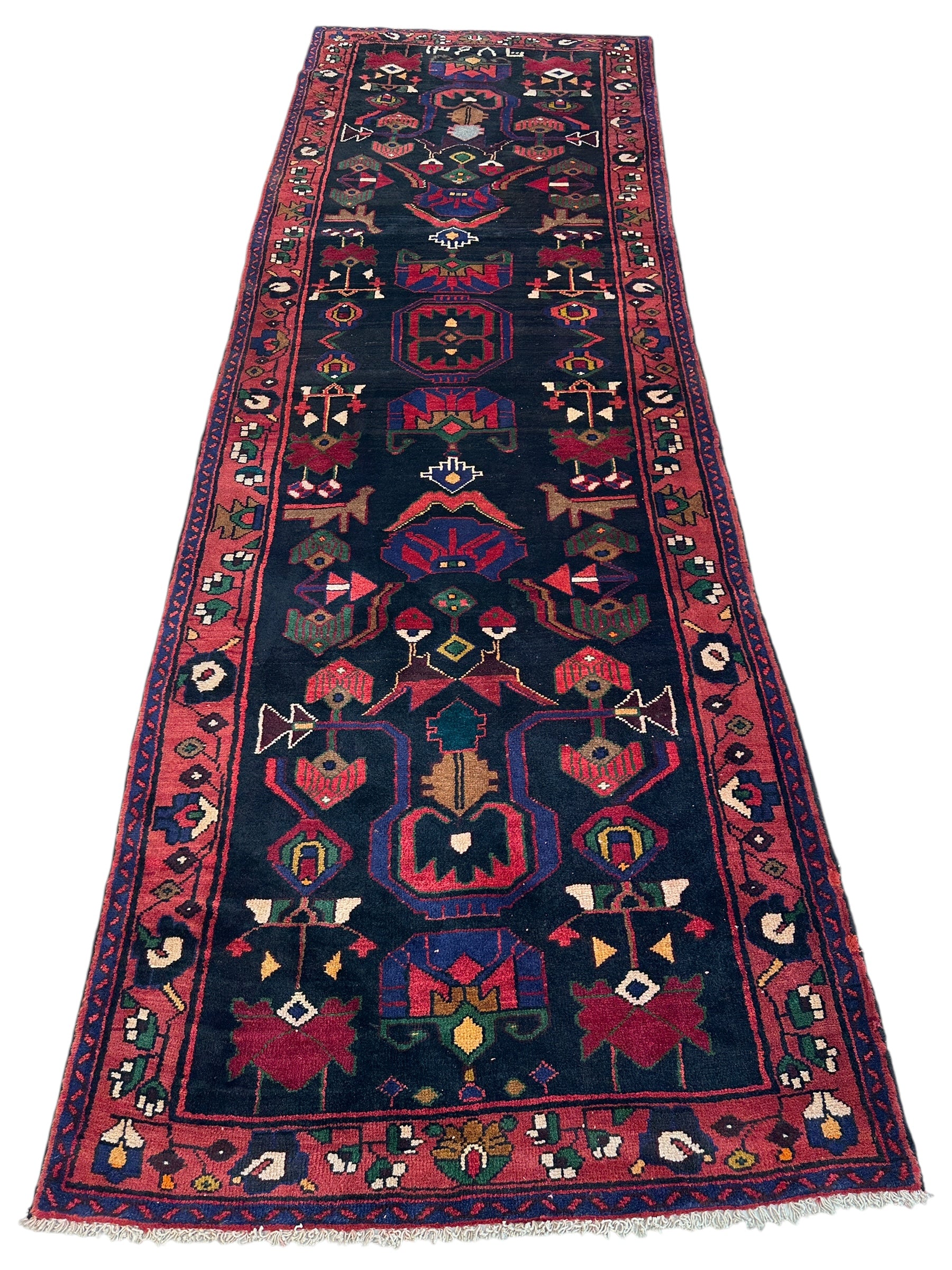 Hand-Knotted Persian Hamadan Runner - 3'6" x 10' | Tribal Wool Rug