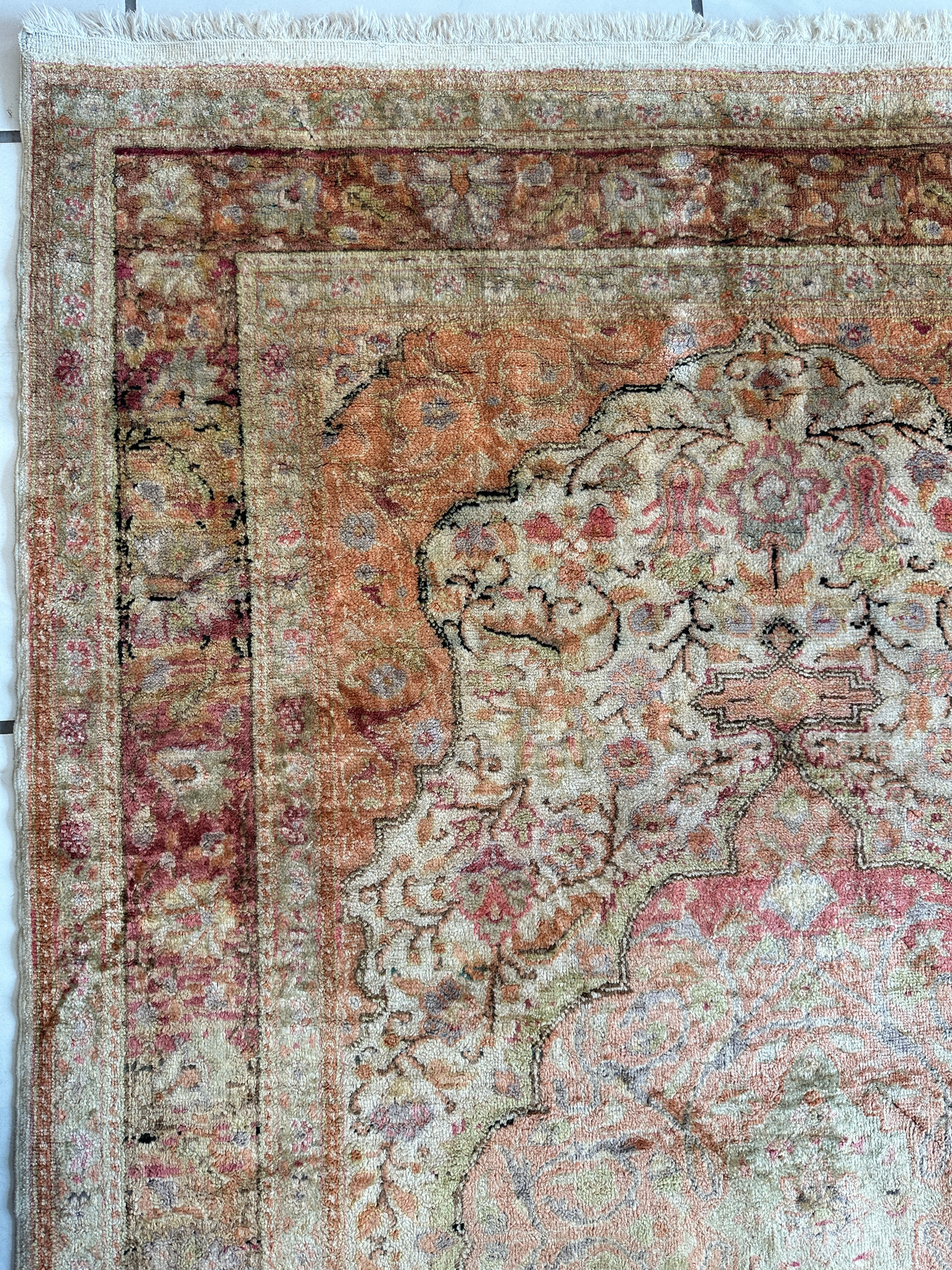 Vintage Hand-Knotted Turkish Kayseri Art Silk Rug 3’10” x 6’