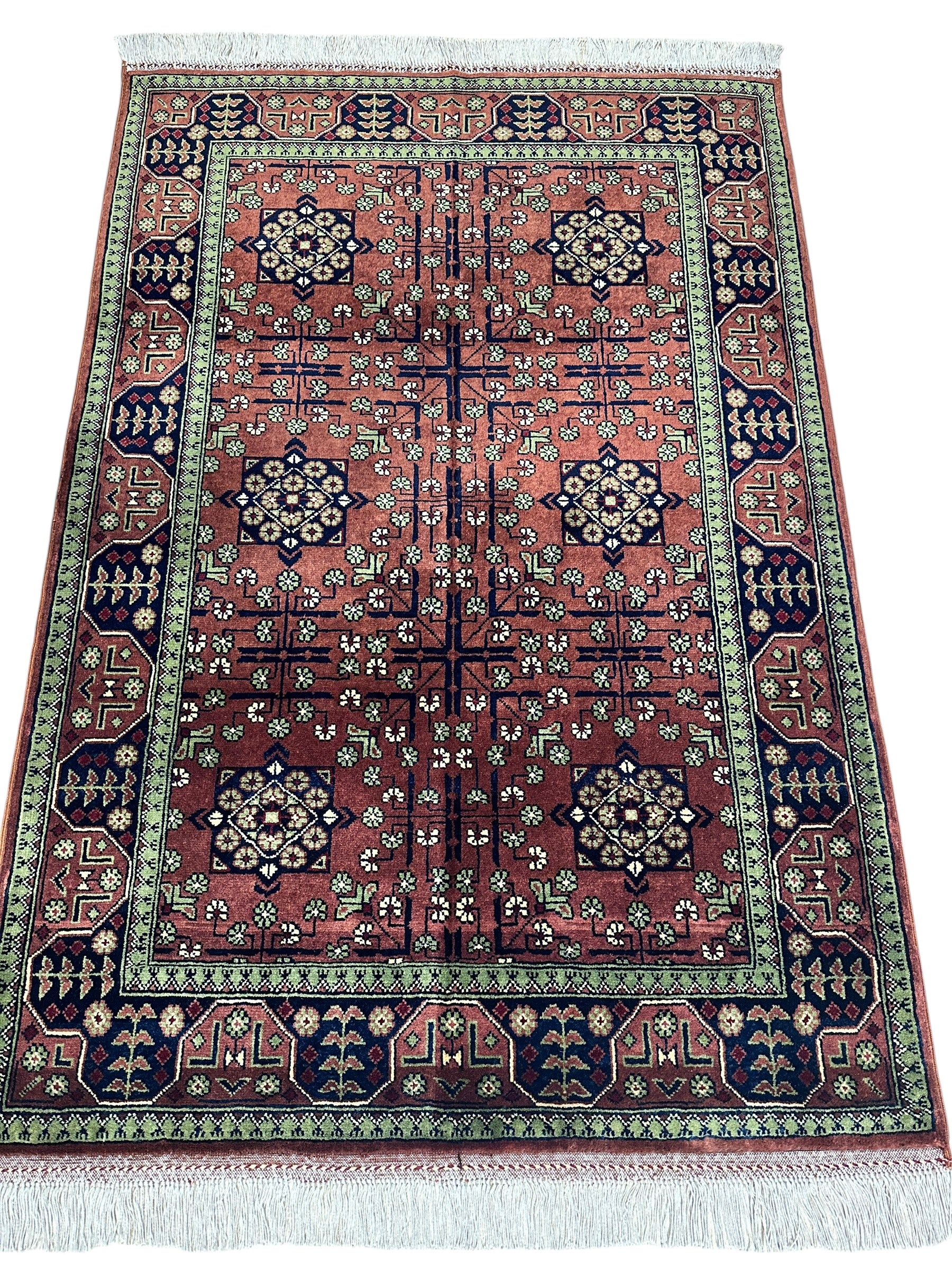 Hand-Knotted Bukharayi Rug – Brown 59” x 40” | Traditional Afghan Wool Rug