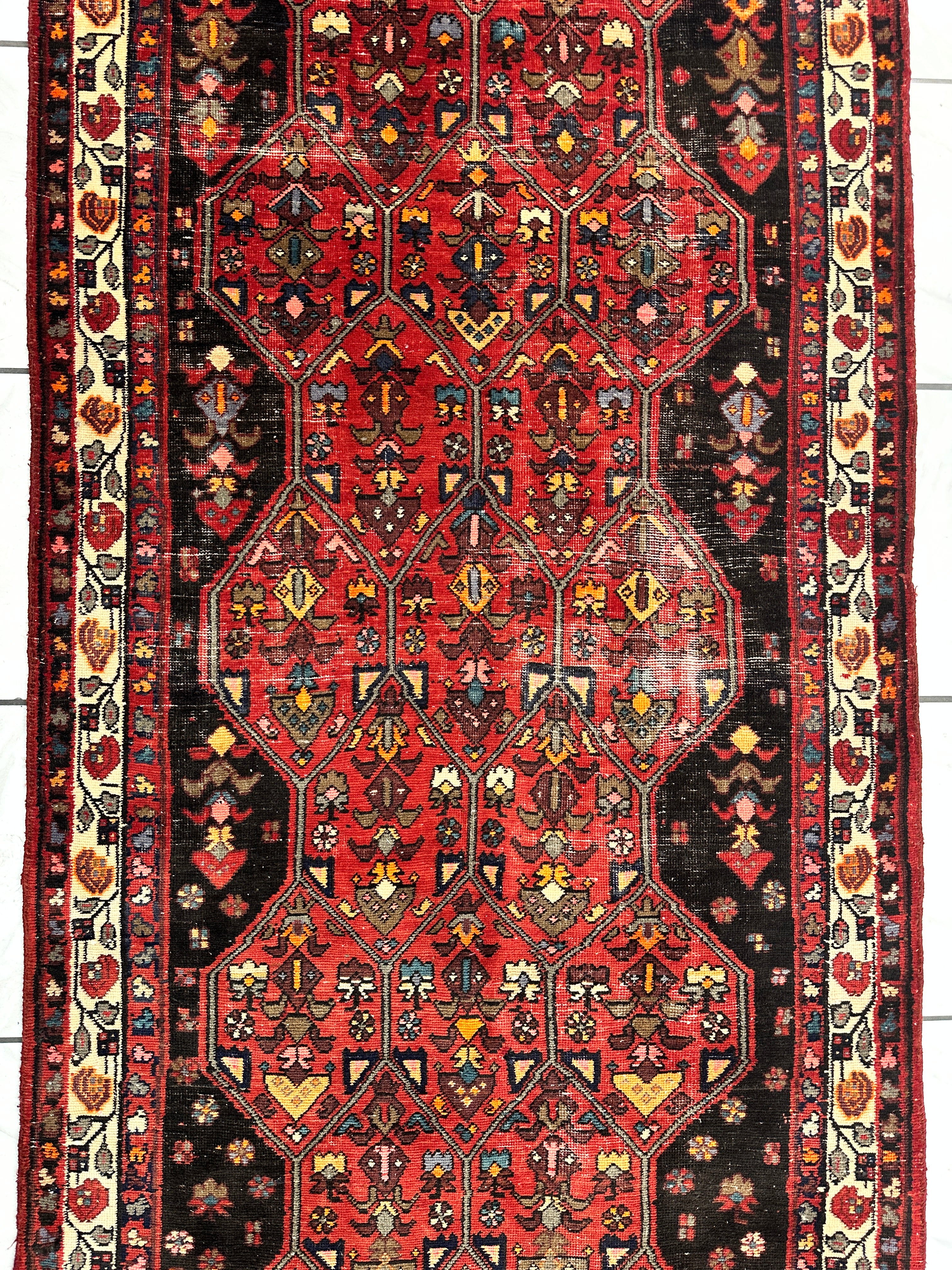 Vintage Persian Hosseinabad Runner Rug - 4’2” x 10’5” - Handwoven Wool, Circa 1950s