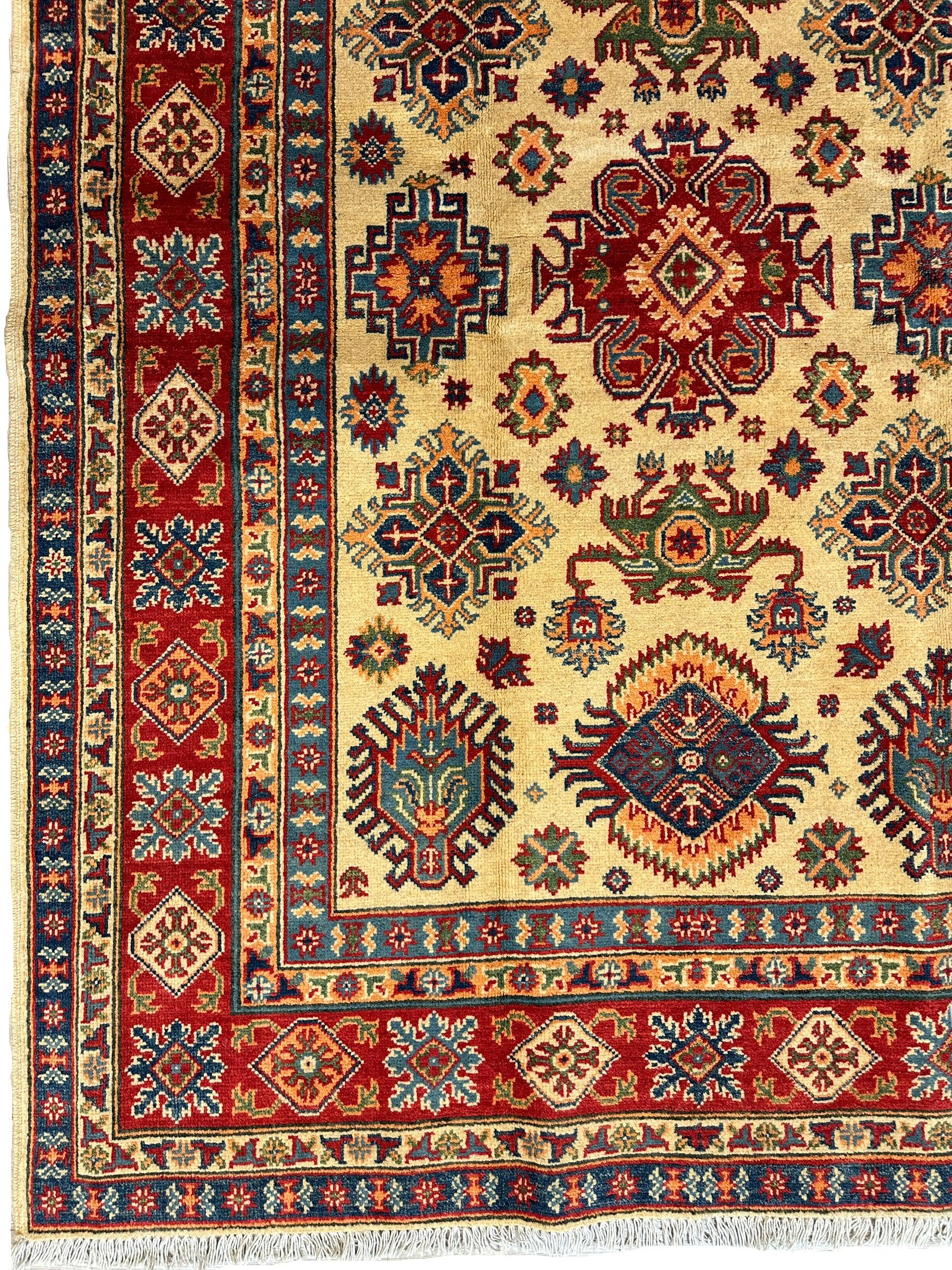 Fine Hand Knotted Afghani Super Kazak Rug 5 x 7