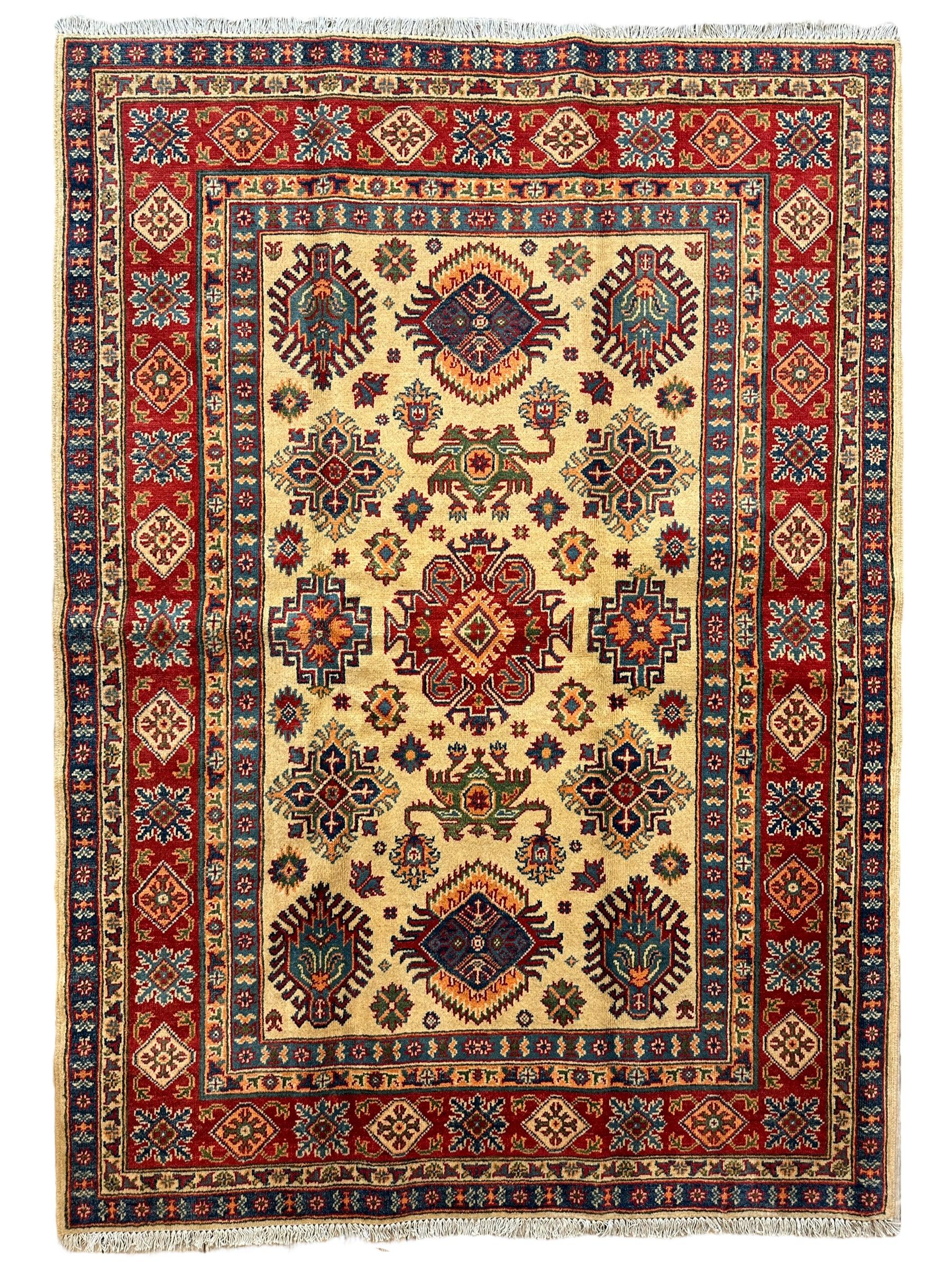 Fine Hand Knotted Afghani Super Kazak Rug 5 x 7