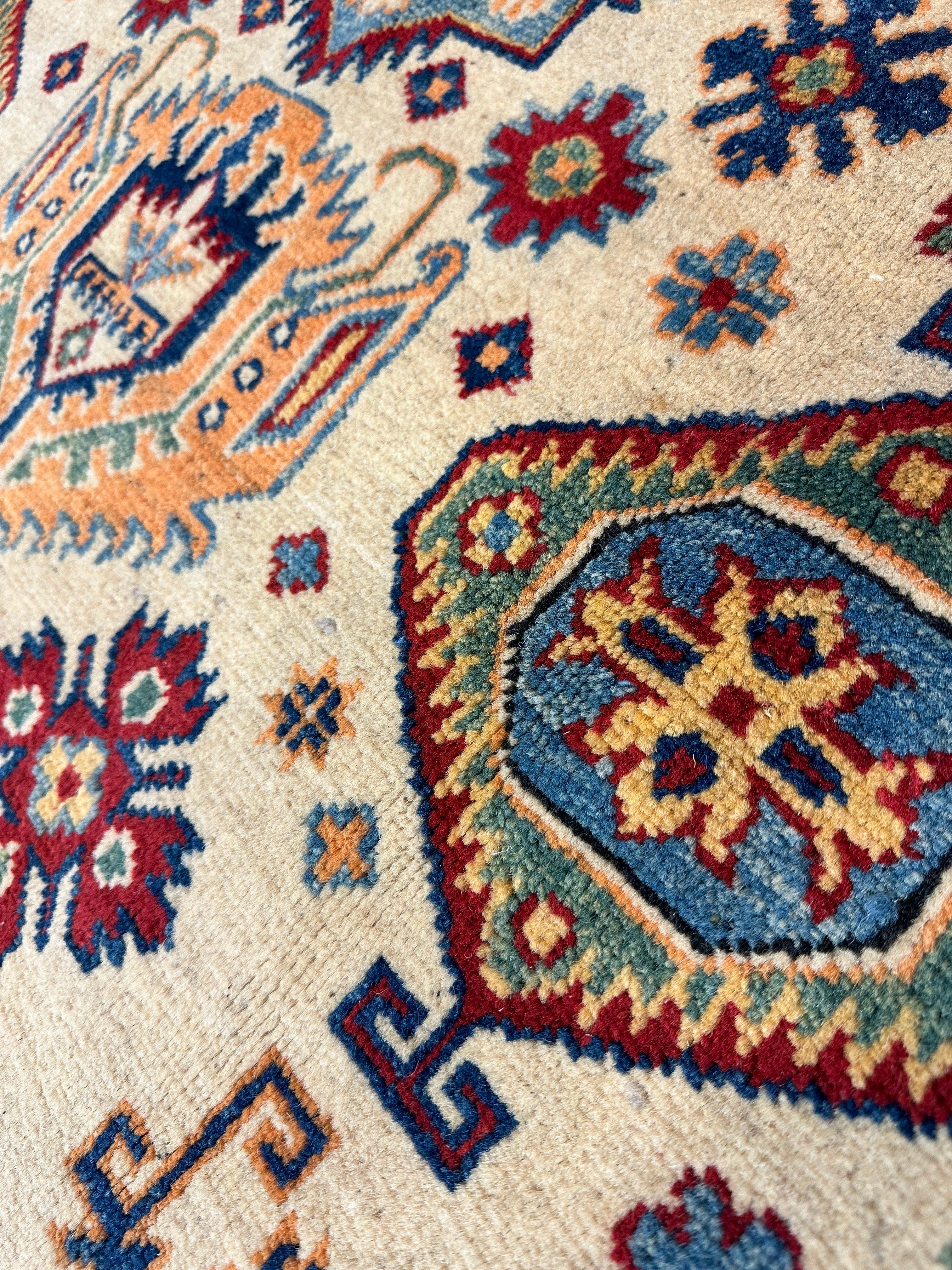 Fine Hand Knotted Afghani Super Kazak Rug 5 x 7