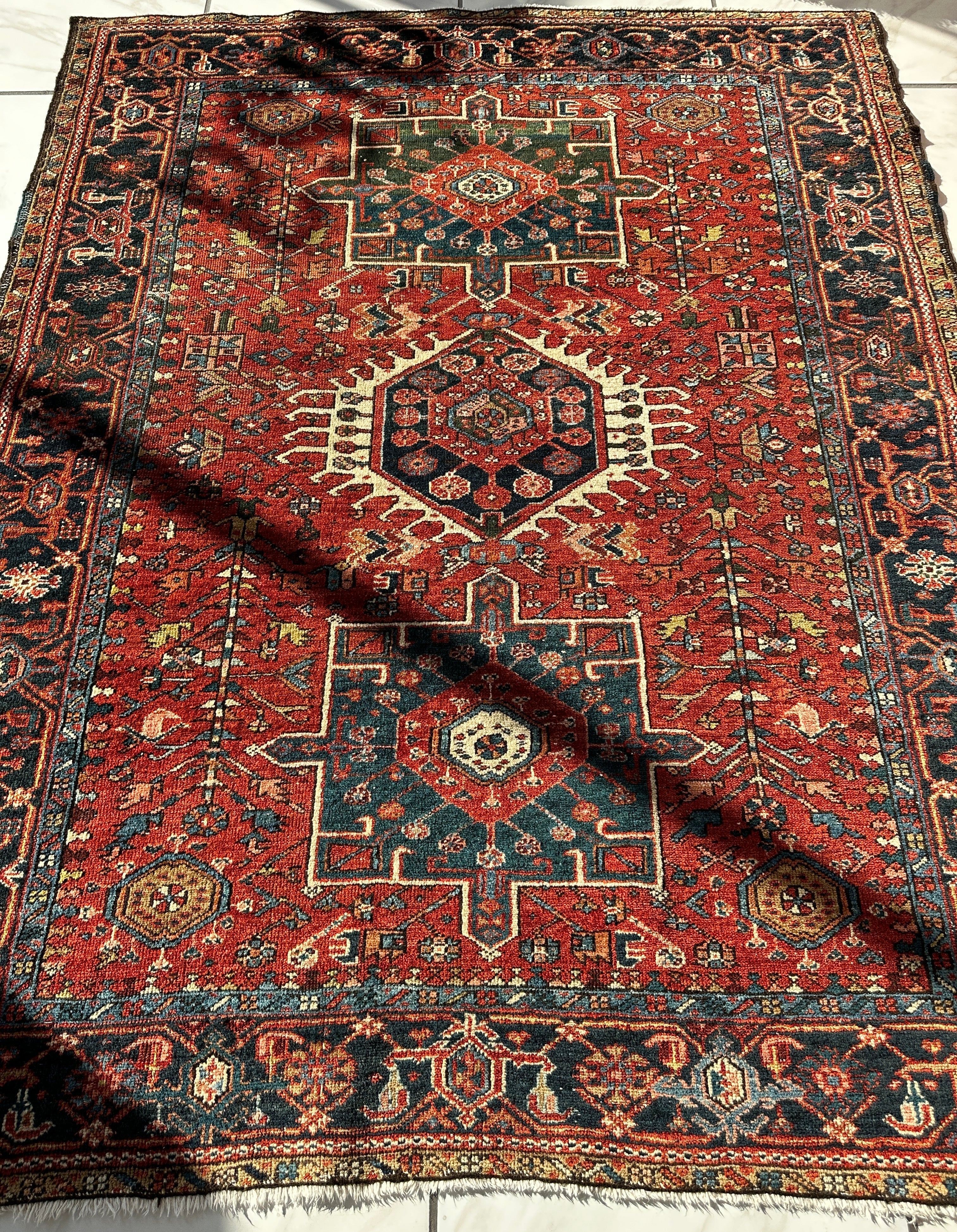 KARAJA Persian Antique Heriz Rug  4'9" x 6'