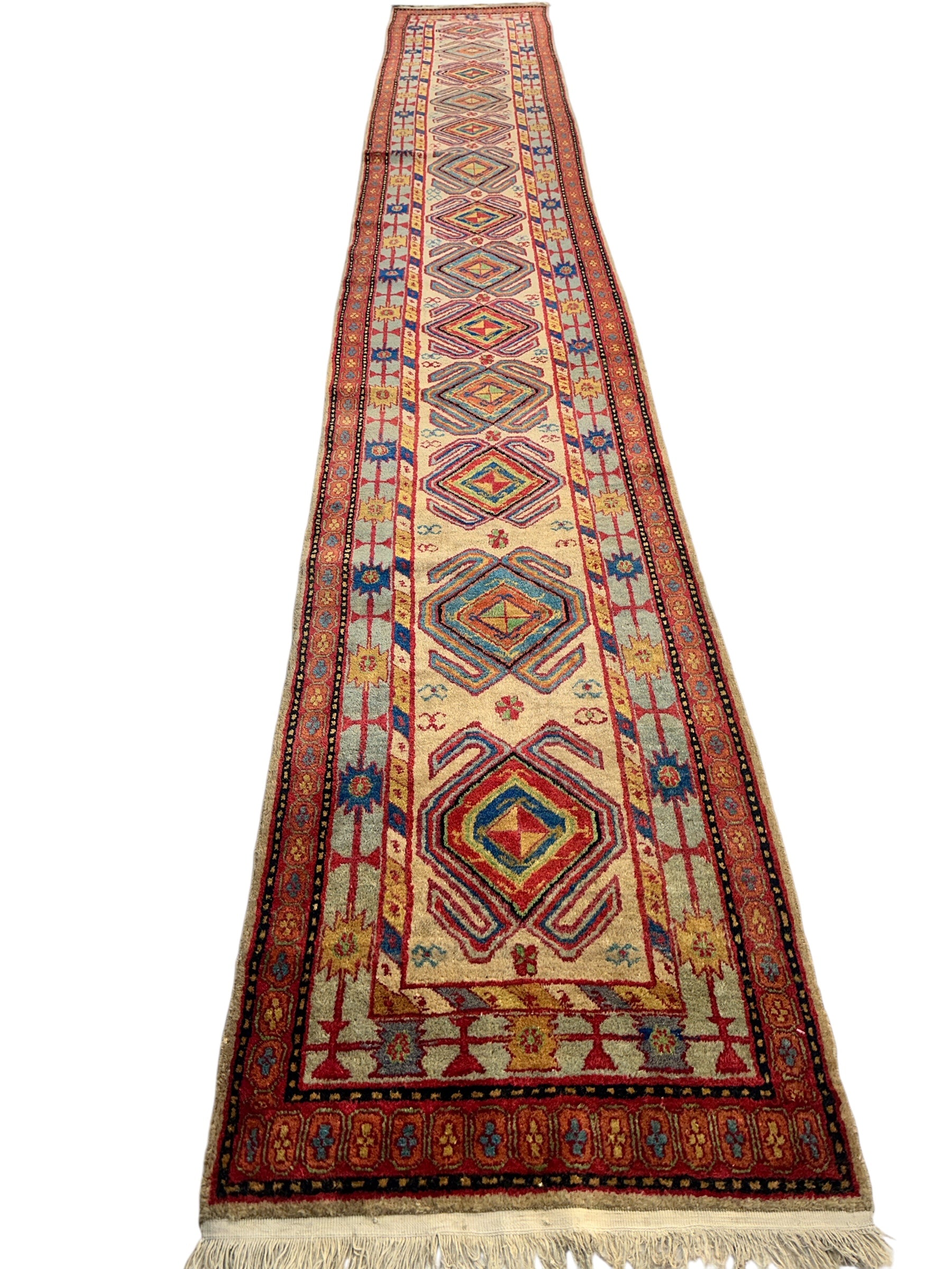 Antique Persian Lambran Runner Rug - 2'5" x 15'7" - Handwoven Wool, Circa 1930s