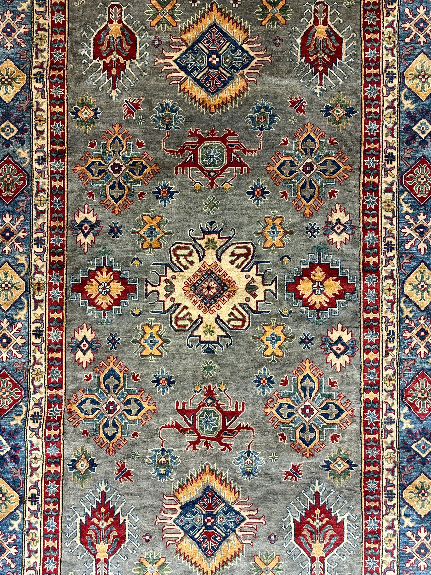 Fine Hand Knotted Afghani Super Kazak Rug 7 x 10