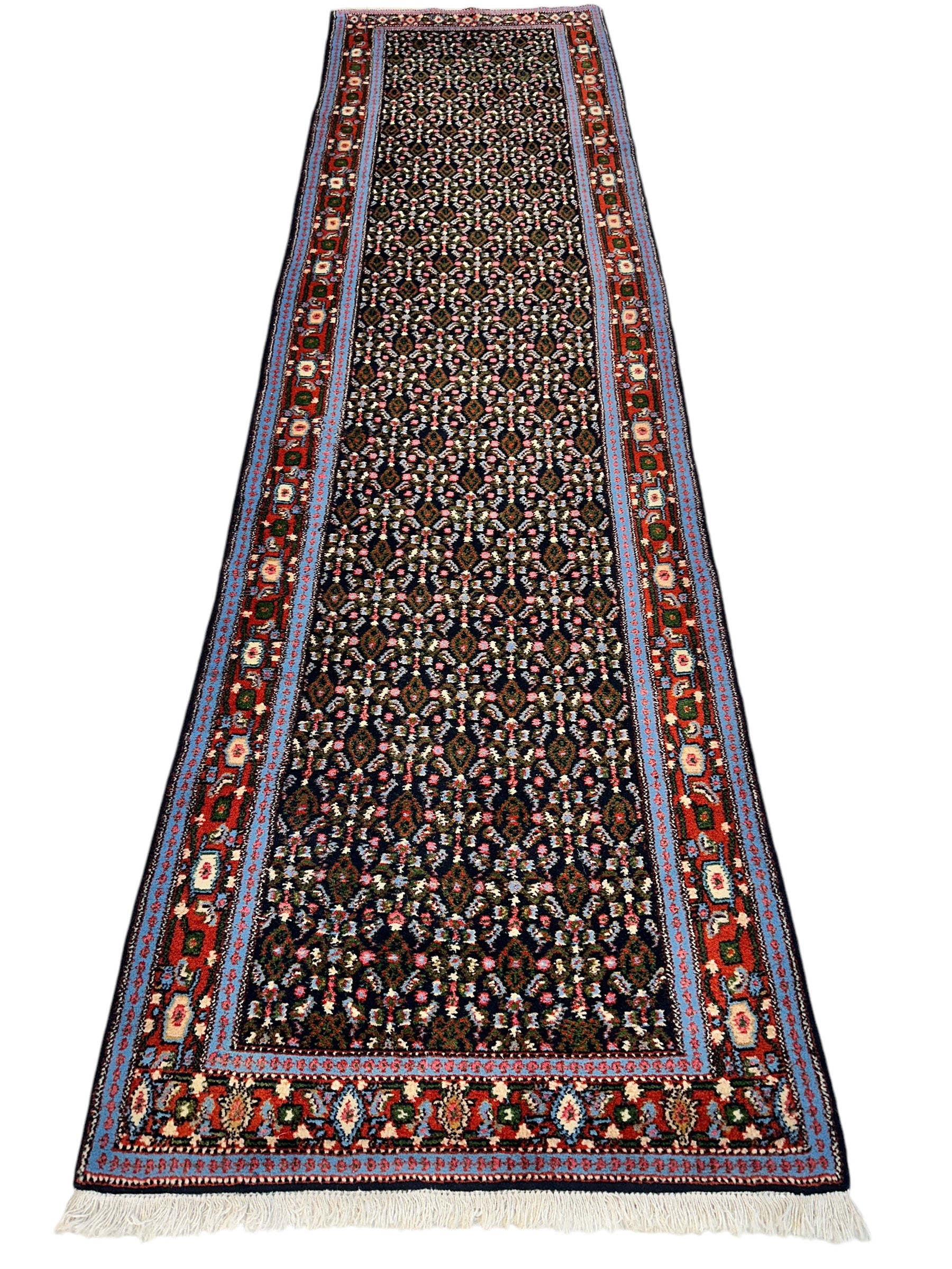 Vintage Persian Senneh Runner Rug - 2'8" x 9'8" - Handwoven Wool, Circa 1960-1980