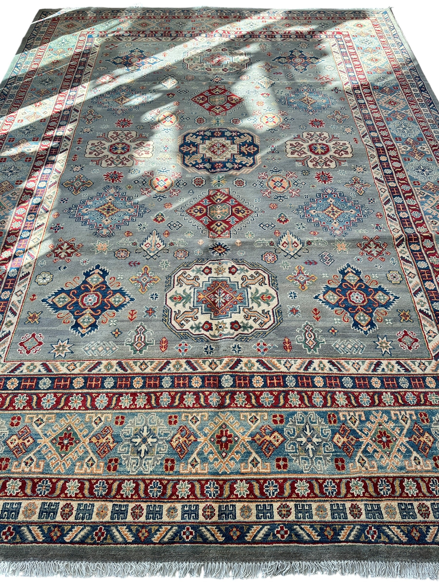 Hand-Knotted Afghani Kazak Wool Rug 8’11” x 11’10”