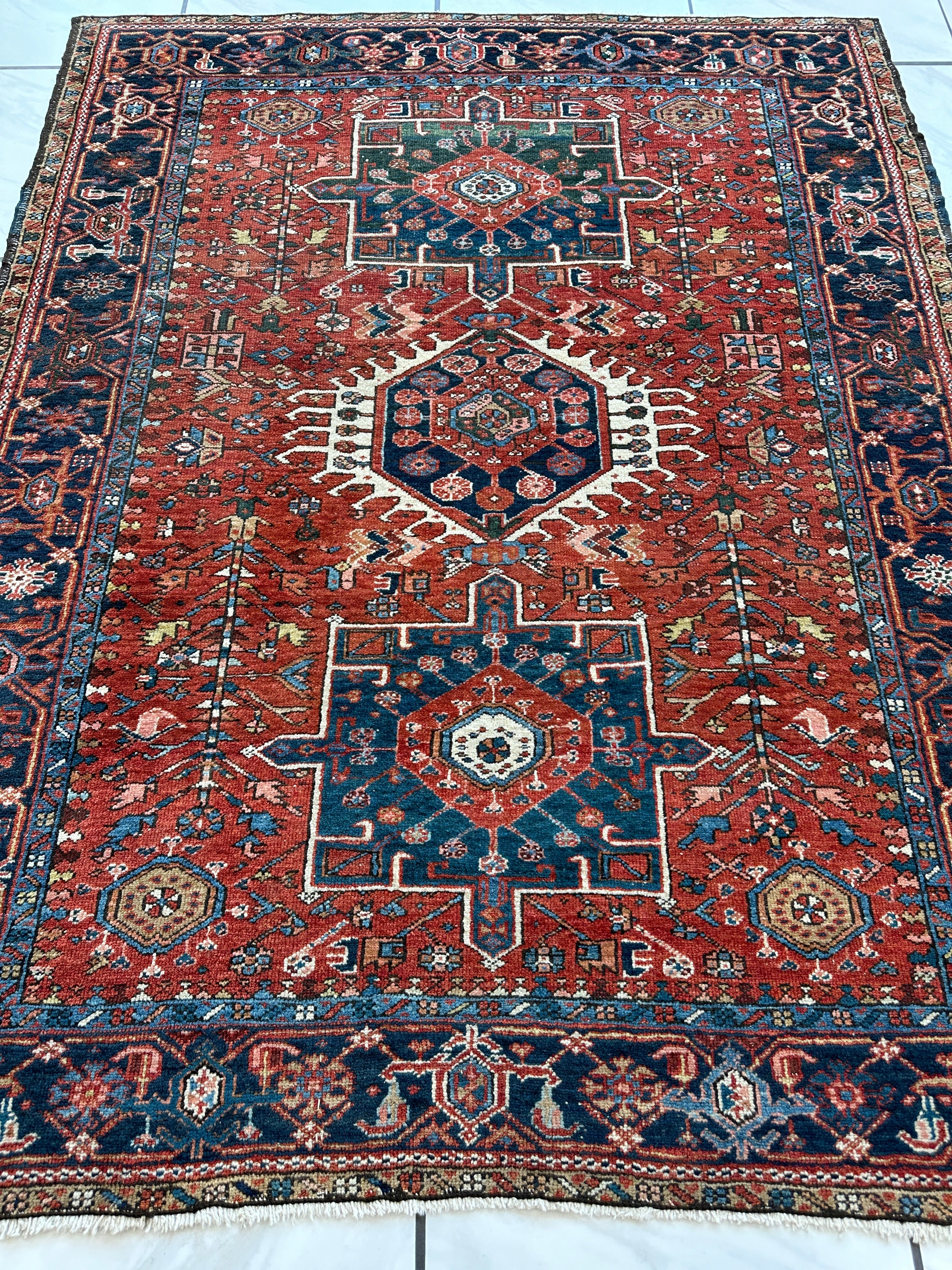 KARAJA Persian Antique Heriz Rug  4'9" x 6'