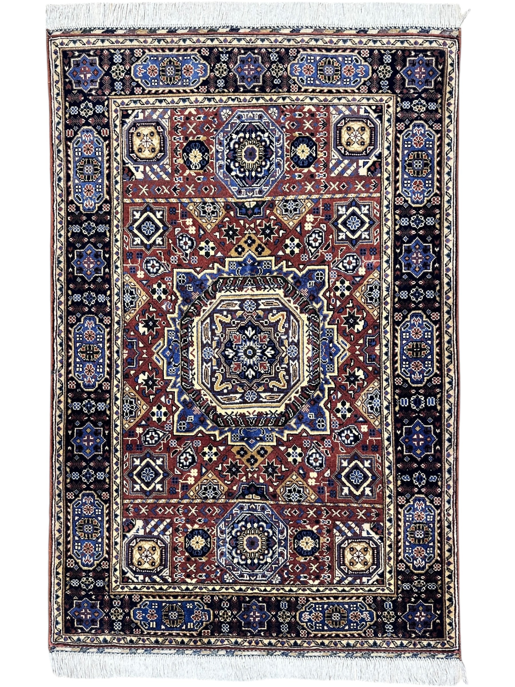 Hand-Knotted Blue & Brown Mamluk Wool Rug – 40” x 62”