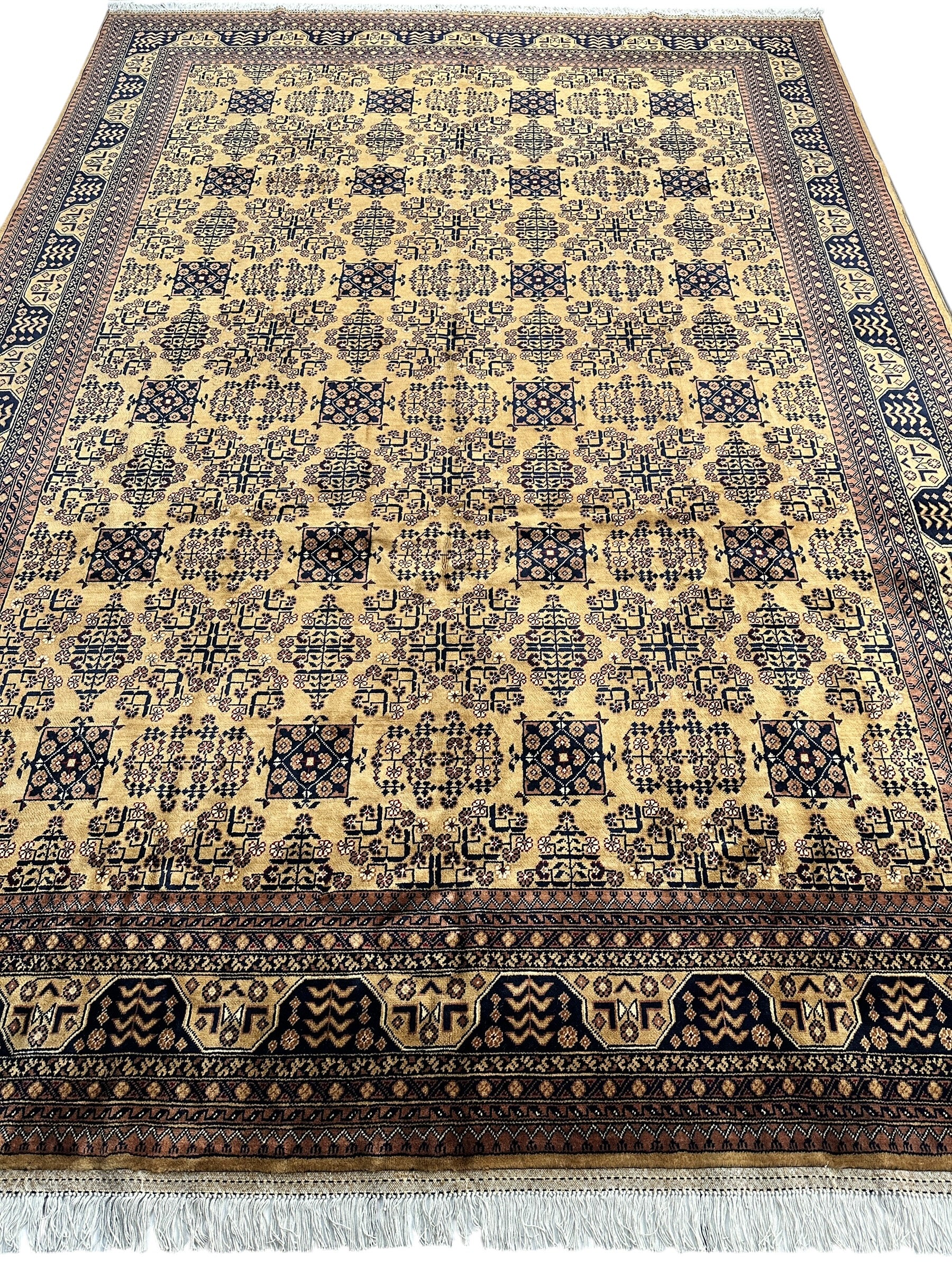 Hand-Knotted Afghan Bukhara Rug 8'4" x 11'10" - Wool, Geometric Patterns