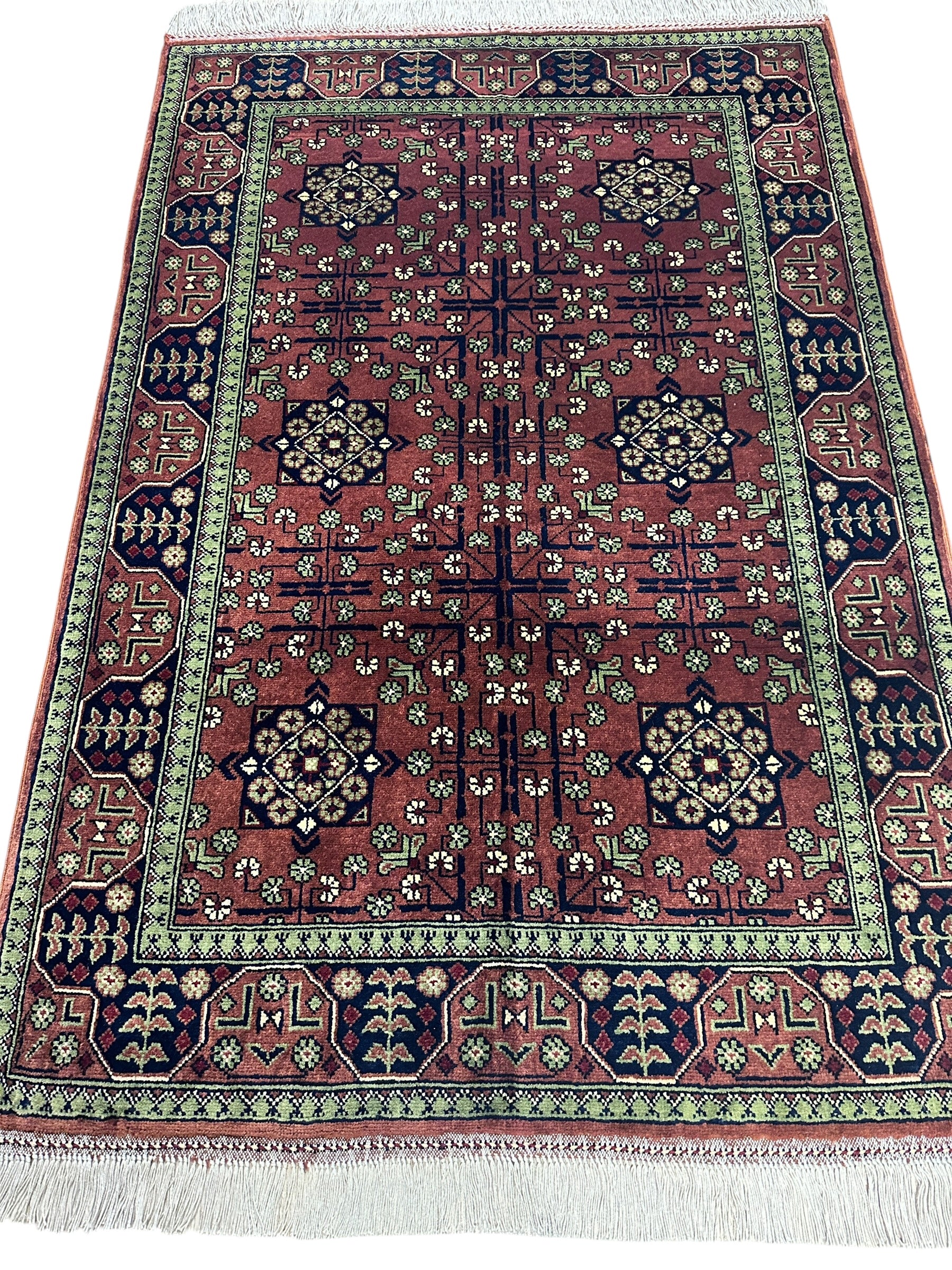 Hand-Knotted Bukharayi Rug – Brown 59” x 40” | Traditional Afghan Wool Rug