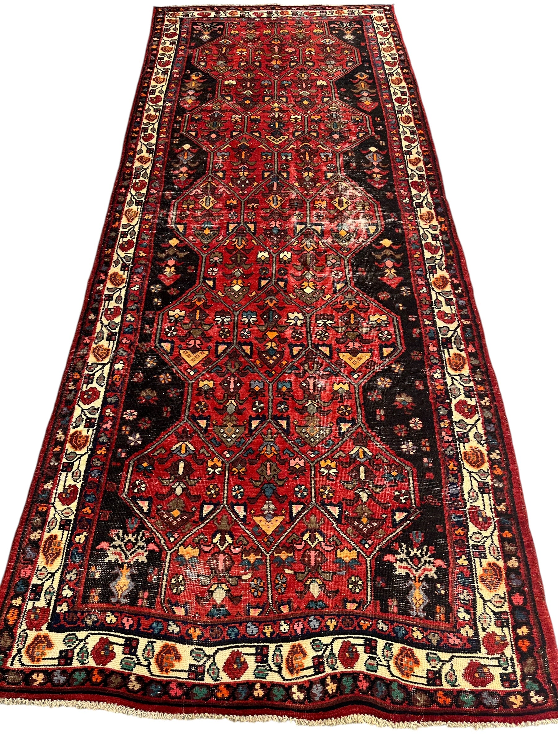 Vintage Persian Hosseinabad Runner Rug - 4’2” x 10’5” - Handwoven Wool, Circa 1950s