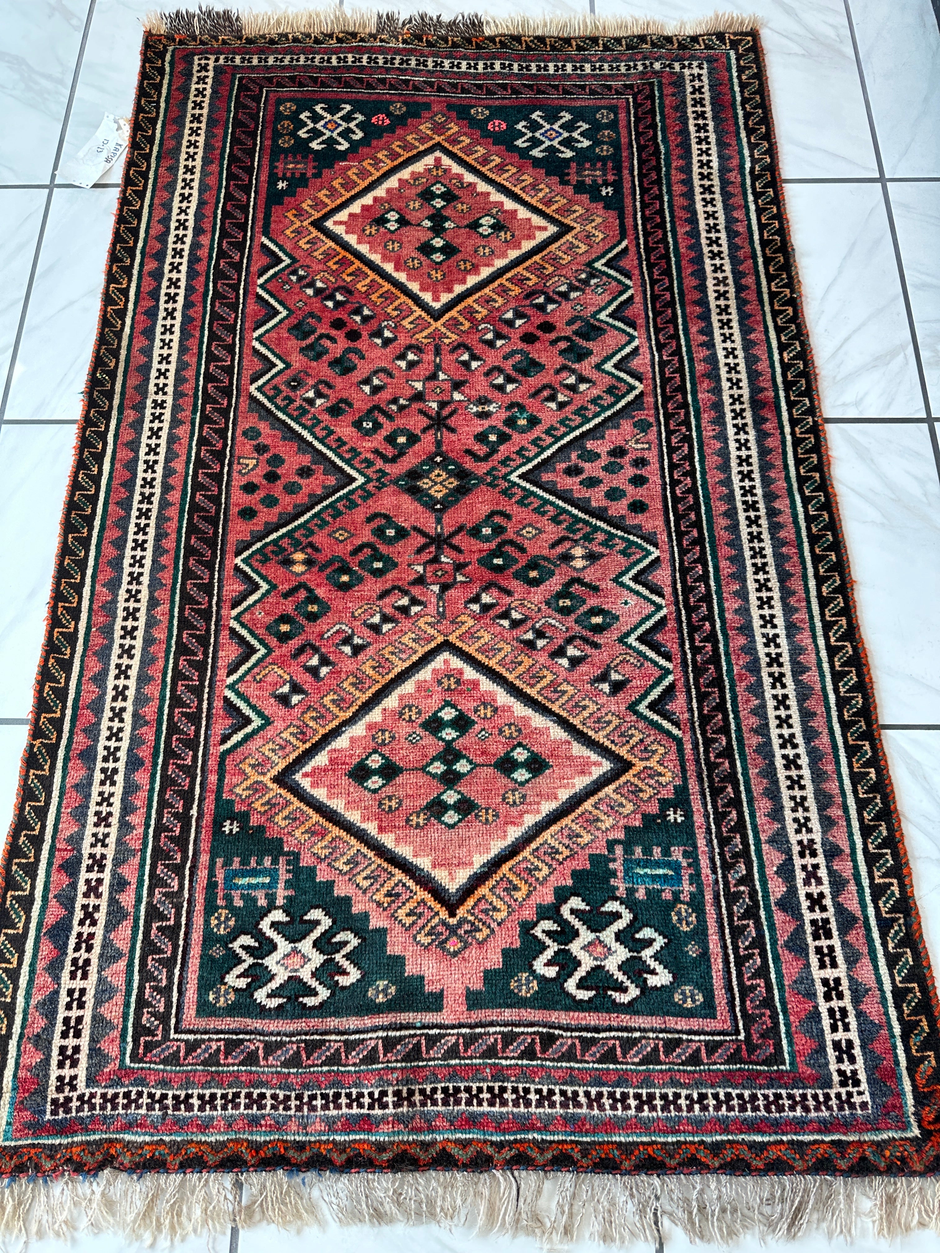 Vintage Hand-knotted Persian Qashqai Rug 3’7” x 5’10”