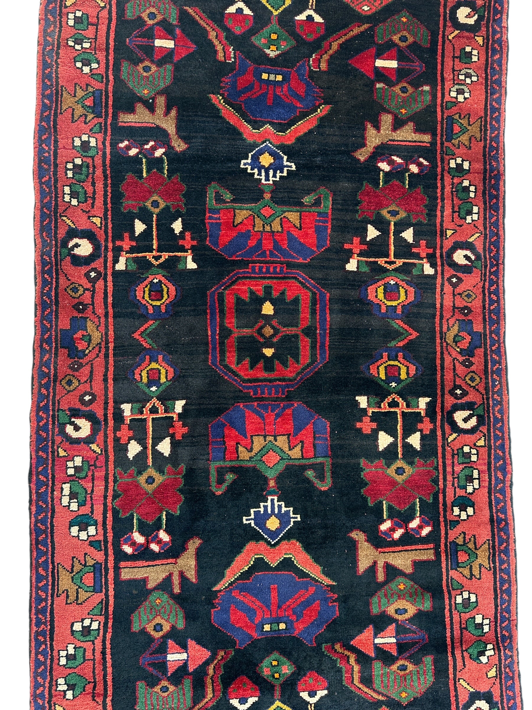 Hand-Knotted Persian Hamadan Runner - 3'6" x 10' | Tribal Wool Rug