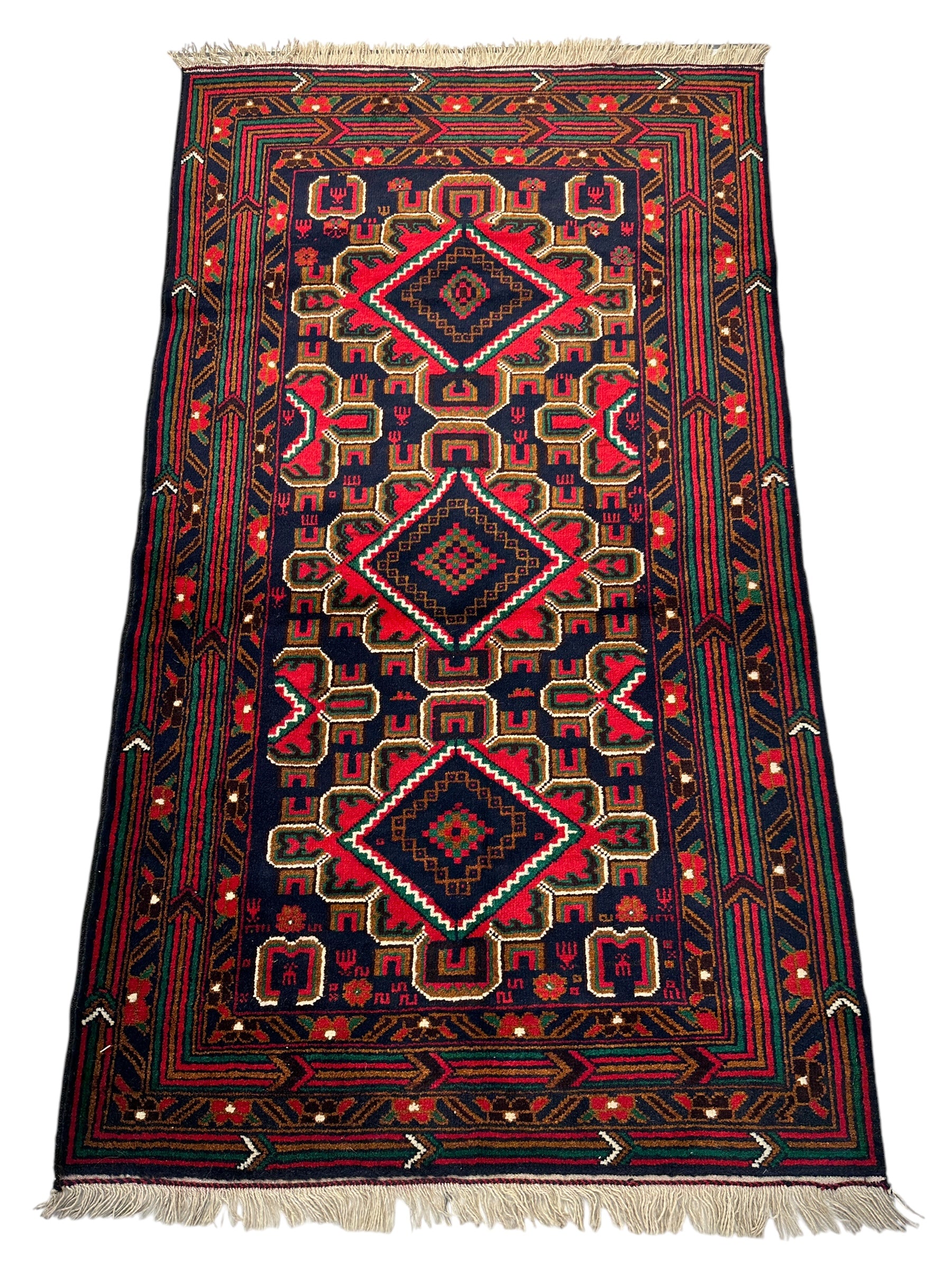 Hand-Knotted Afghani Baluch Wool Rug - 2'10" x 5'