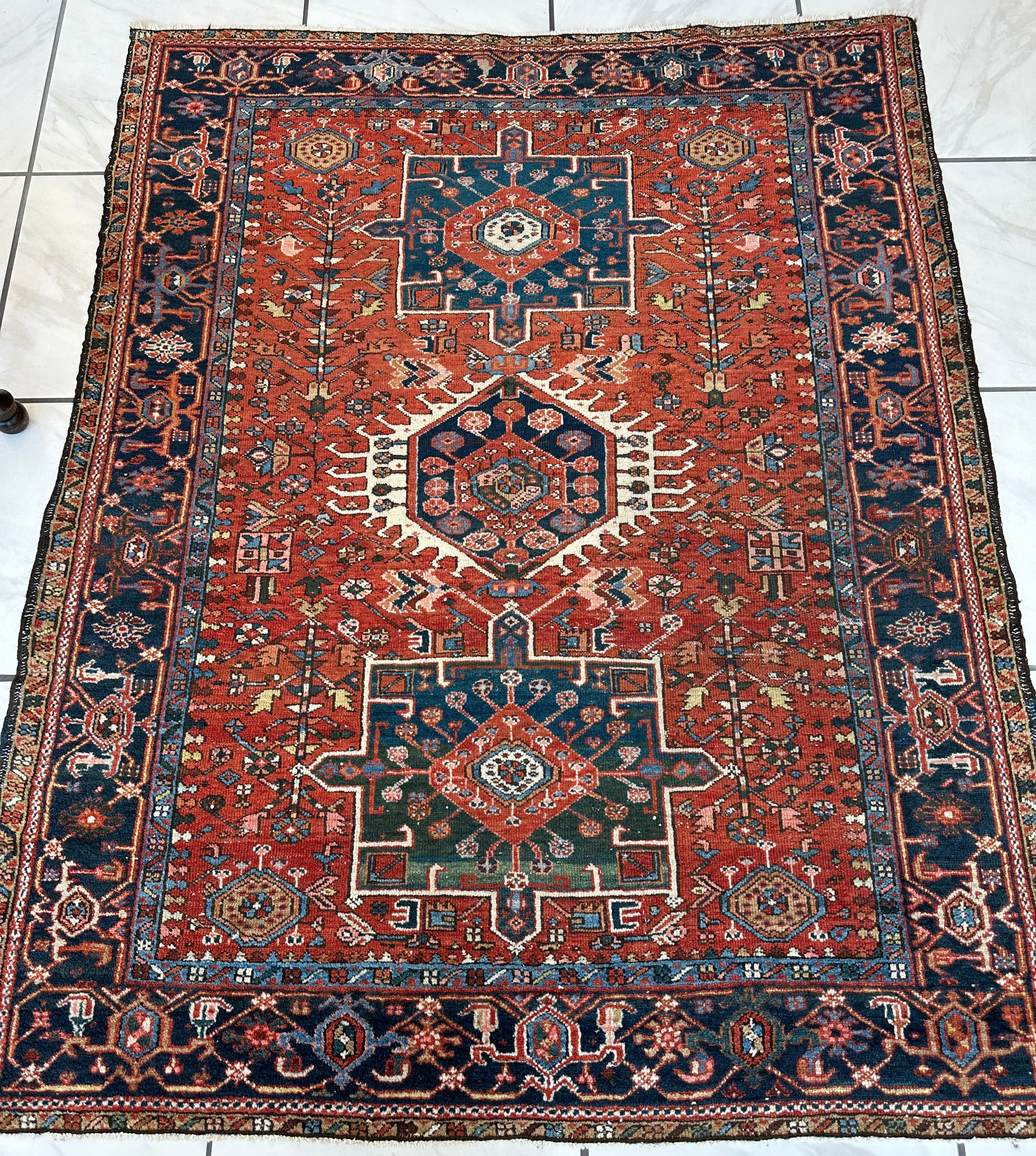 KARAJA Persian Antique Heriz Rug  4'9" x 6'