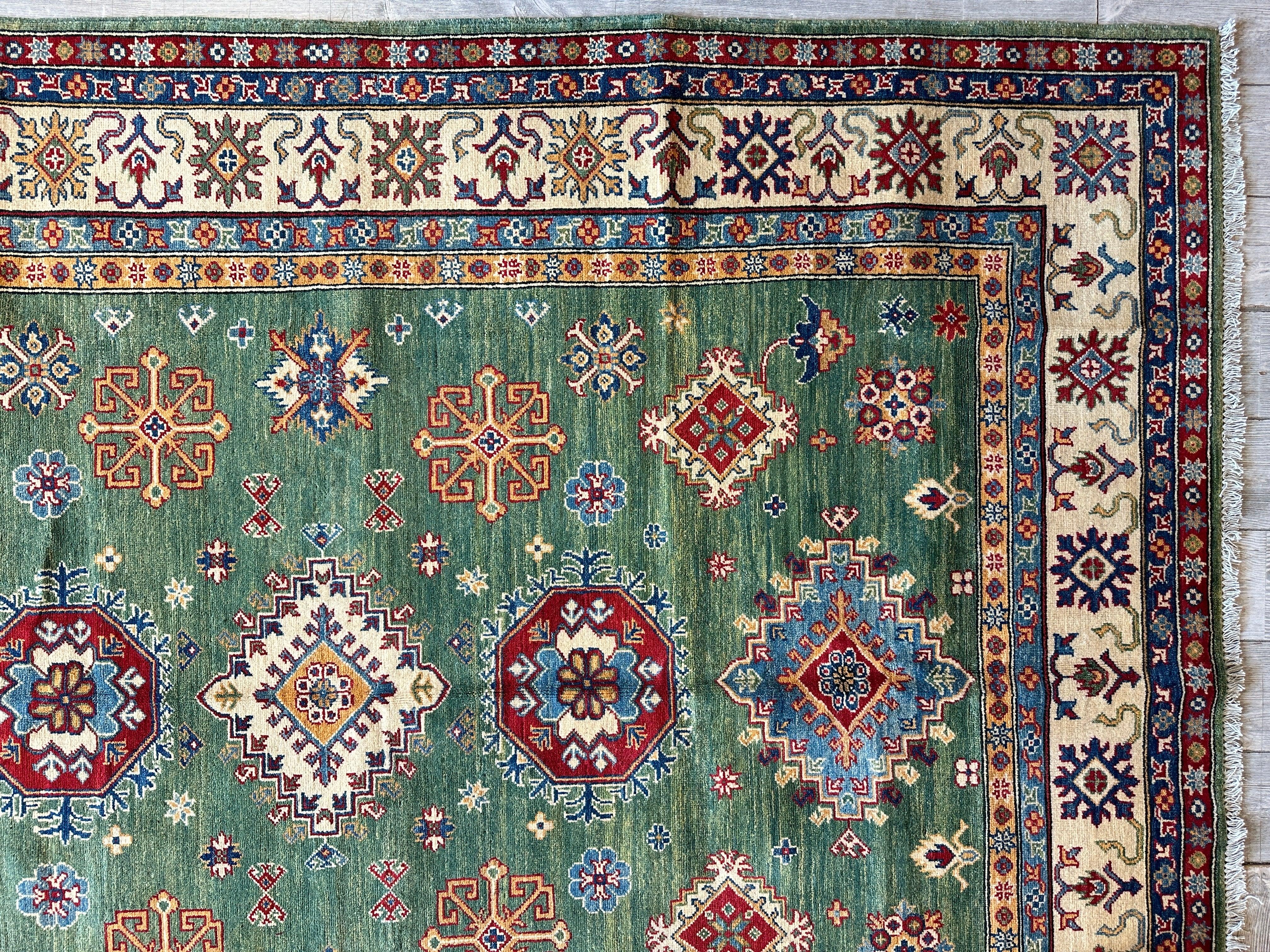 Fine Hand Knotted Afghani Super Kazak Rug 7 x 10