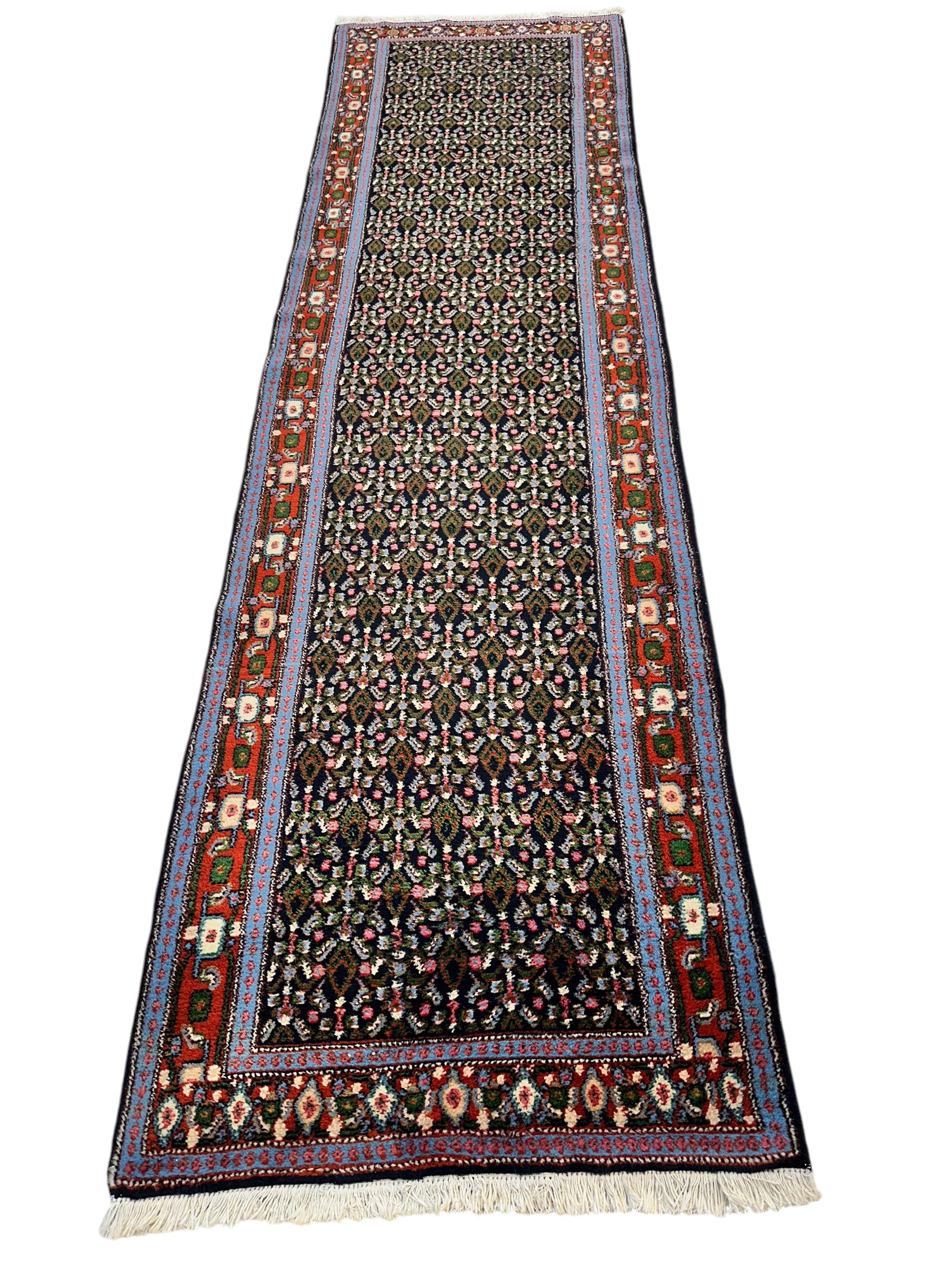 Vintage Persian Senneh Runner Rug - 2'8" x 9'8" - Handwoven Wool, Circa 1960-1980