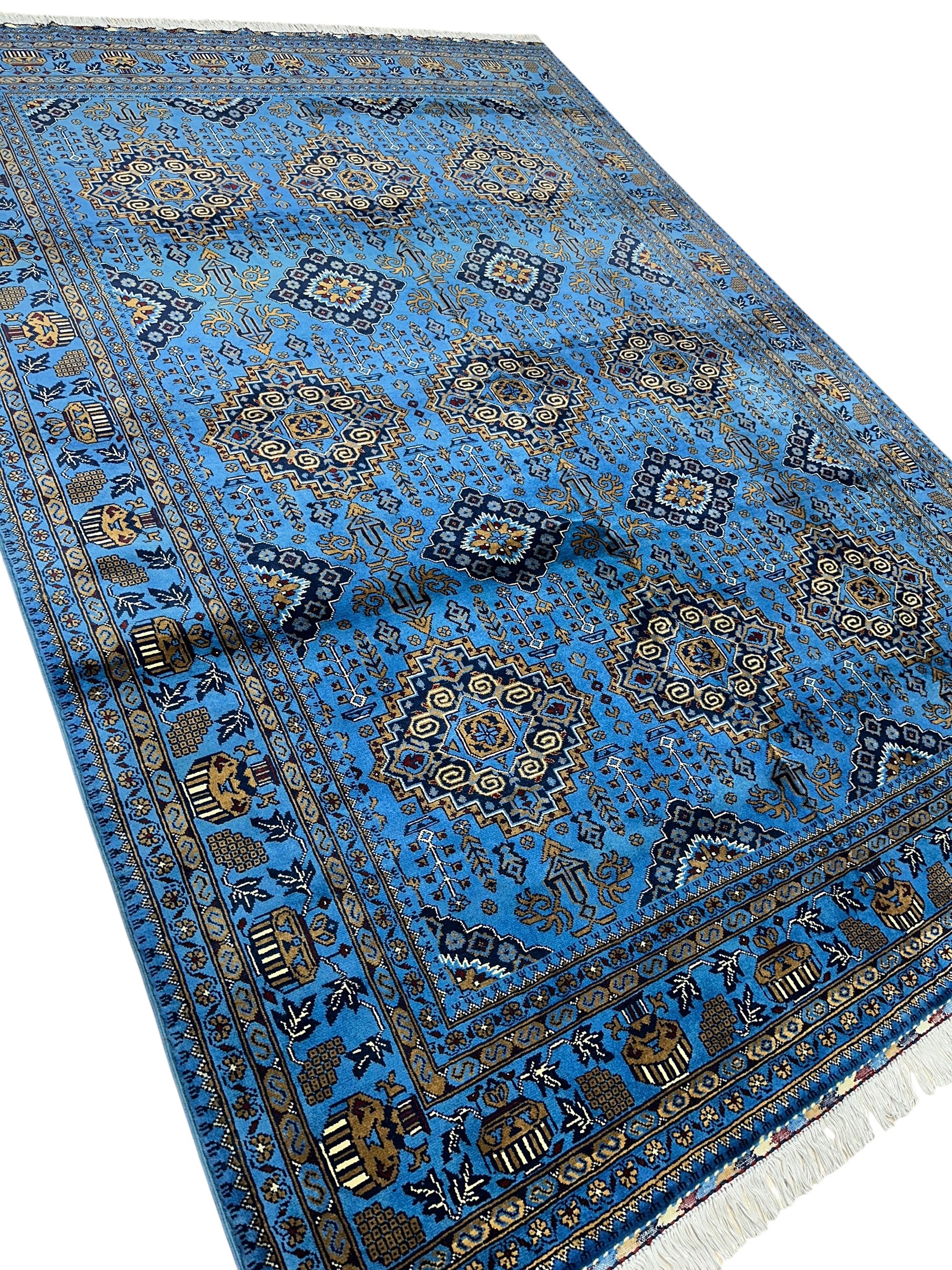 Hand-Knotted Zerkhaki Afghan Wool Area Rug – 6'6" x 10' | Elegant Blue Tones, Handmade Quality