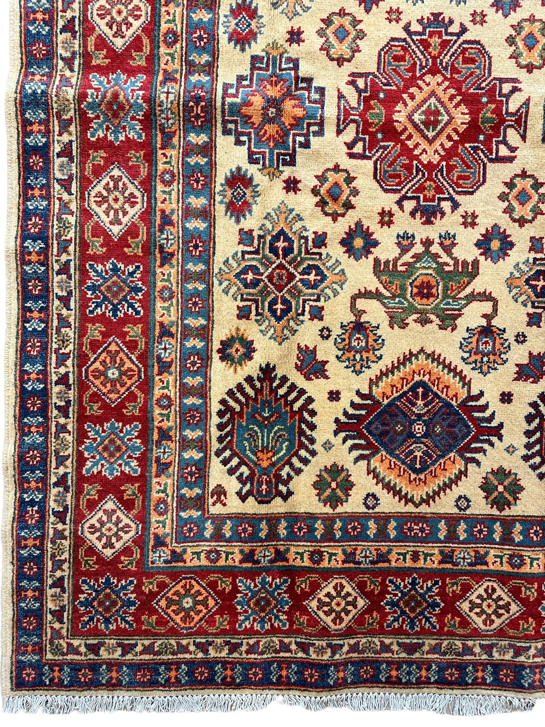 Fine Hand Knotted Afghani Super Kazak Rug 5 x 7