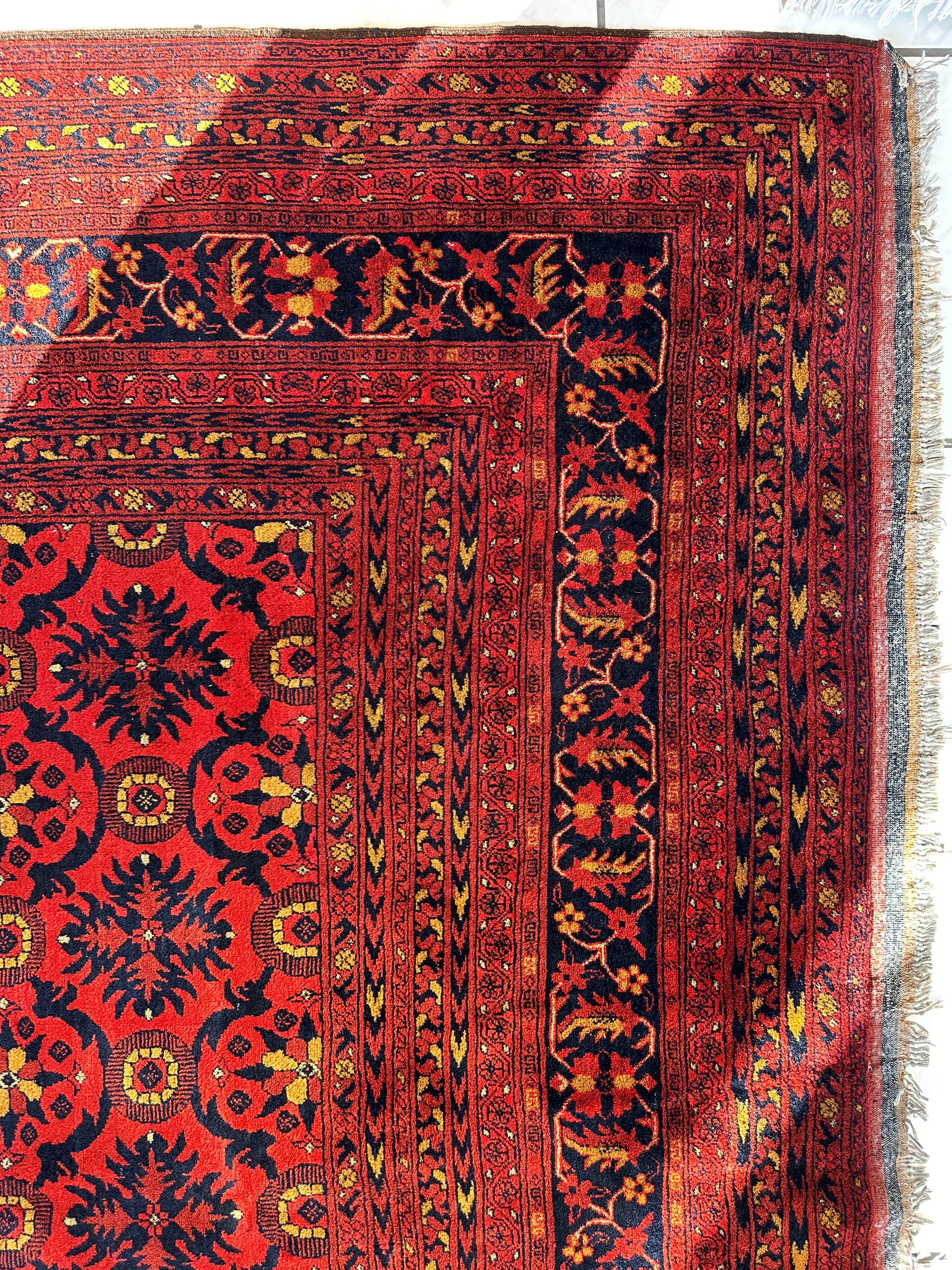 Vintage Afghani Dark Red Hand-knotted Wool Rug 8’6” x 11’6”