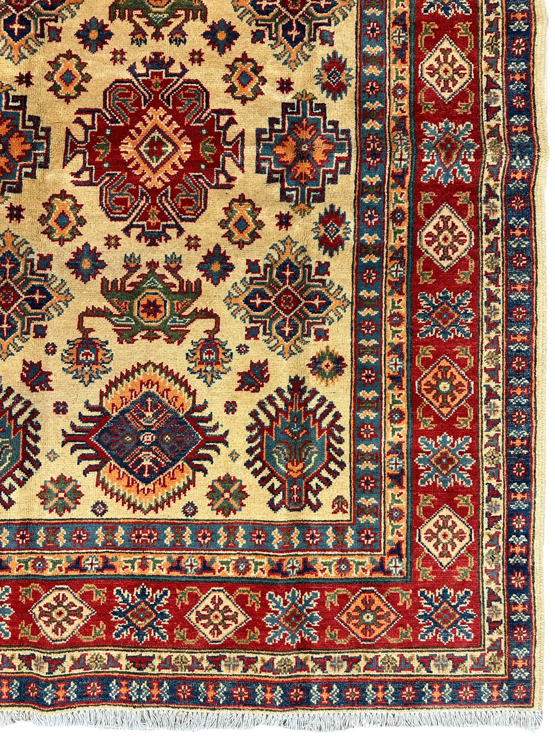 Fine Hand Knotted Afghani Super Kazak Rug 5 x 7