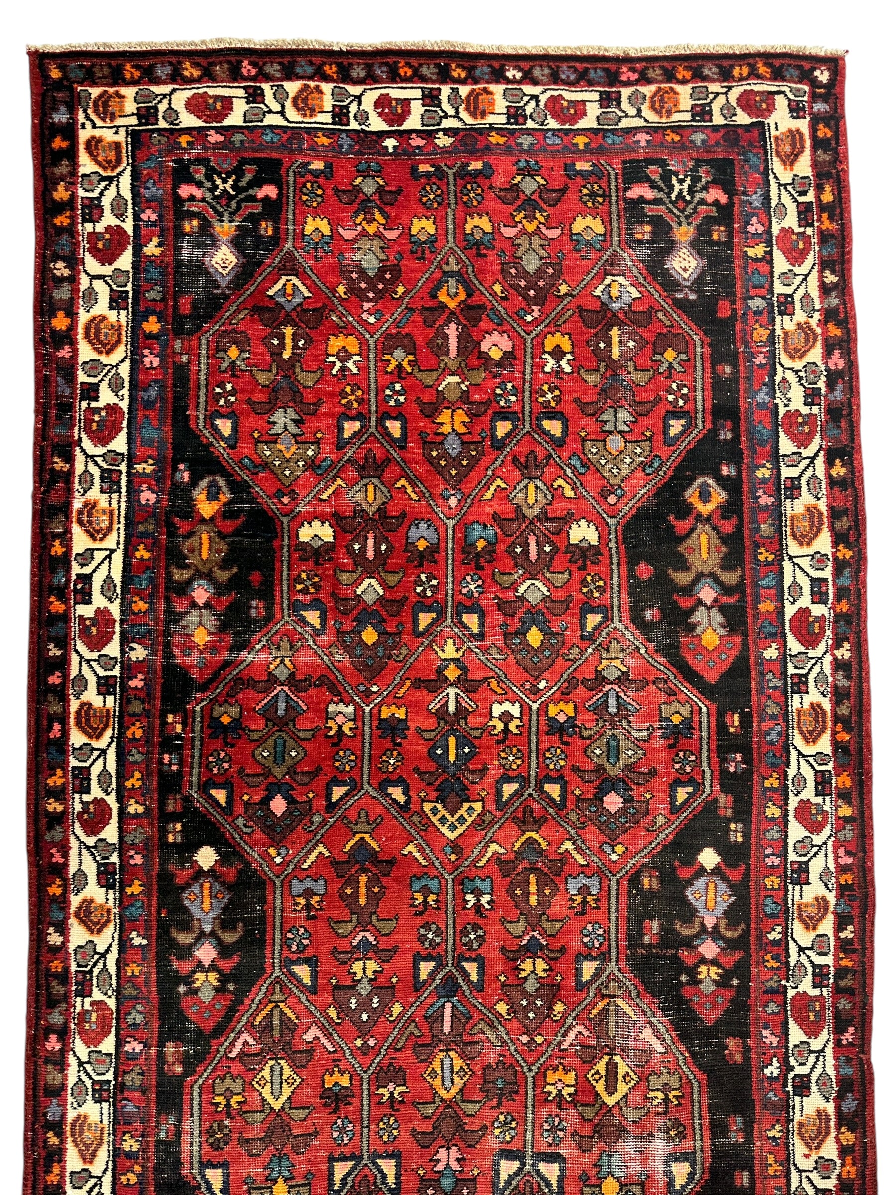 Vintage Persian Hosseinabad Runner Rug - 4’2” x 10’5” - Handwoven Wool, Circa 1950s