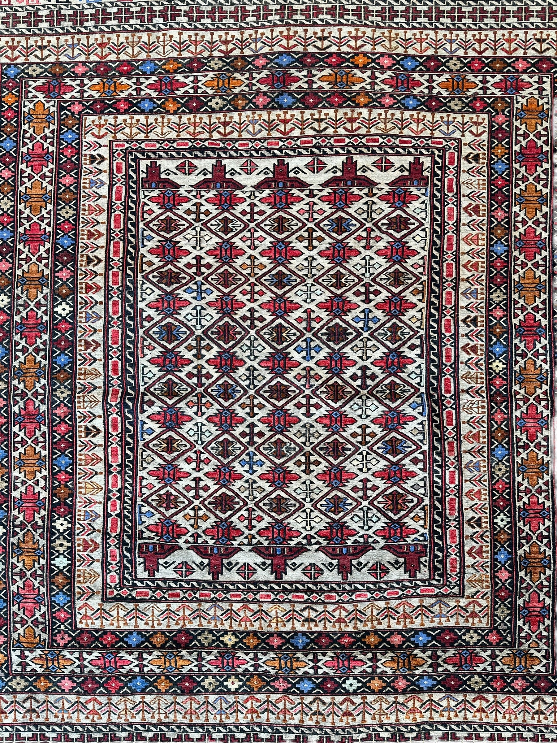 Hand-Woven Afghani Maliki Soumak Wool Kilim Rug - 4'2" x 6'6"