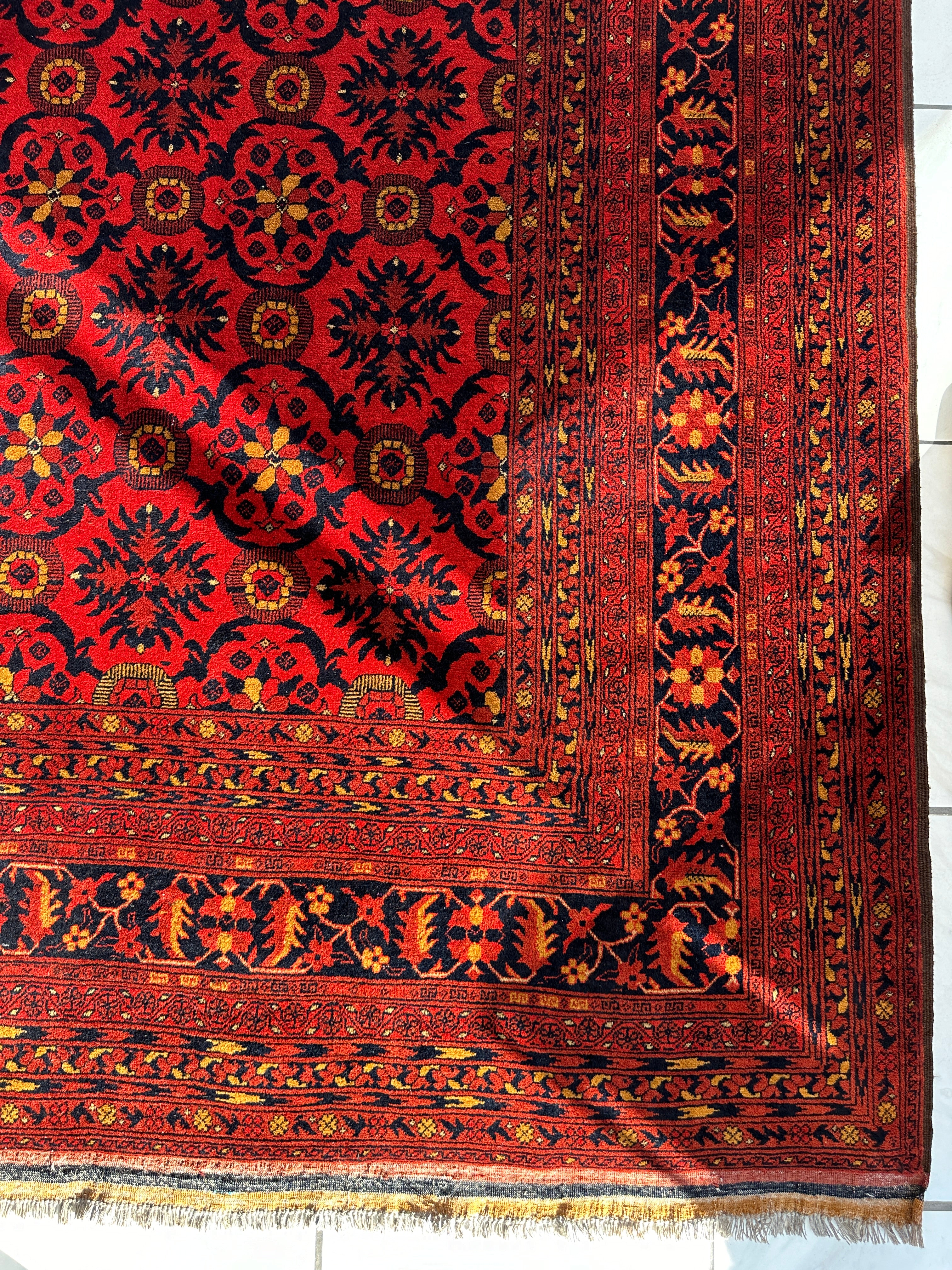 Vintage Afghani Dark Red Hand-knotted Wool Rug 8’6” x 11’6”