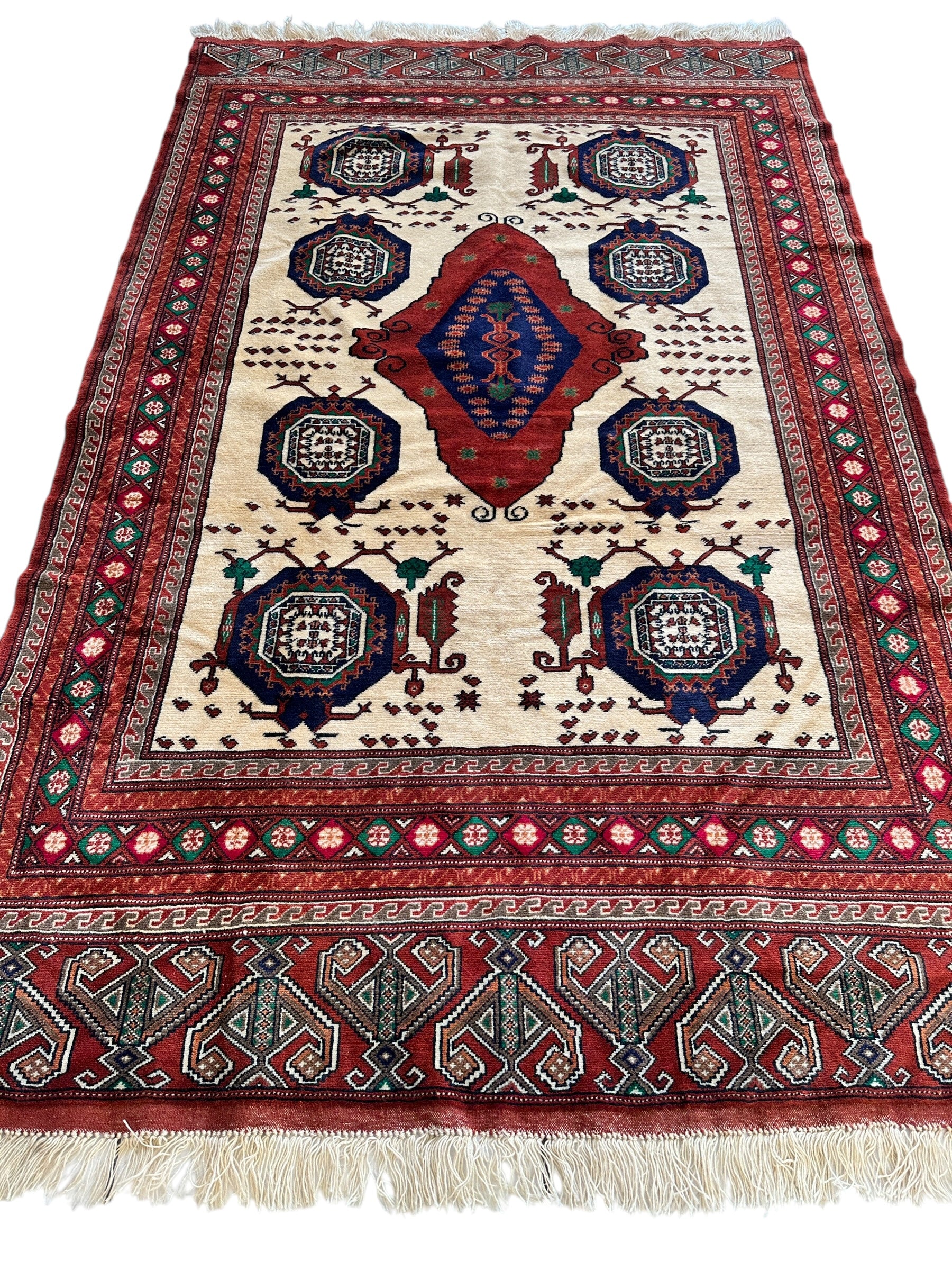 Hand-Knotted Afghani Kazak Wool Rug - 4'8" x 7'2"