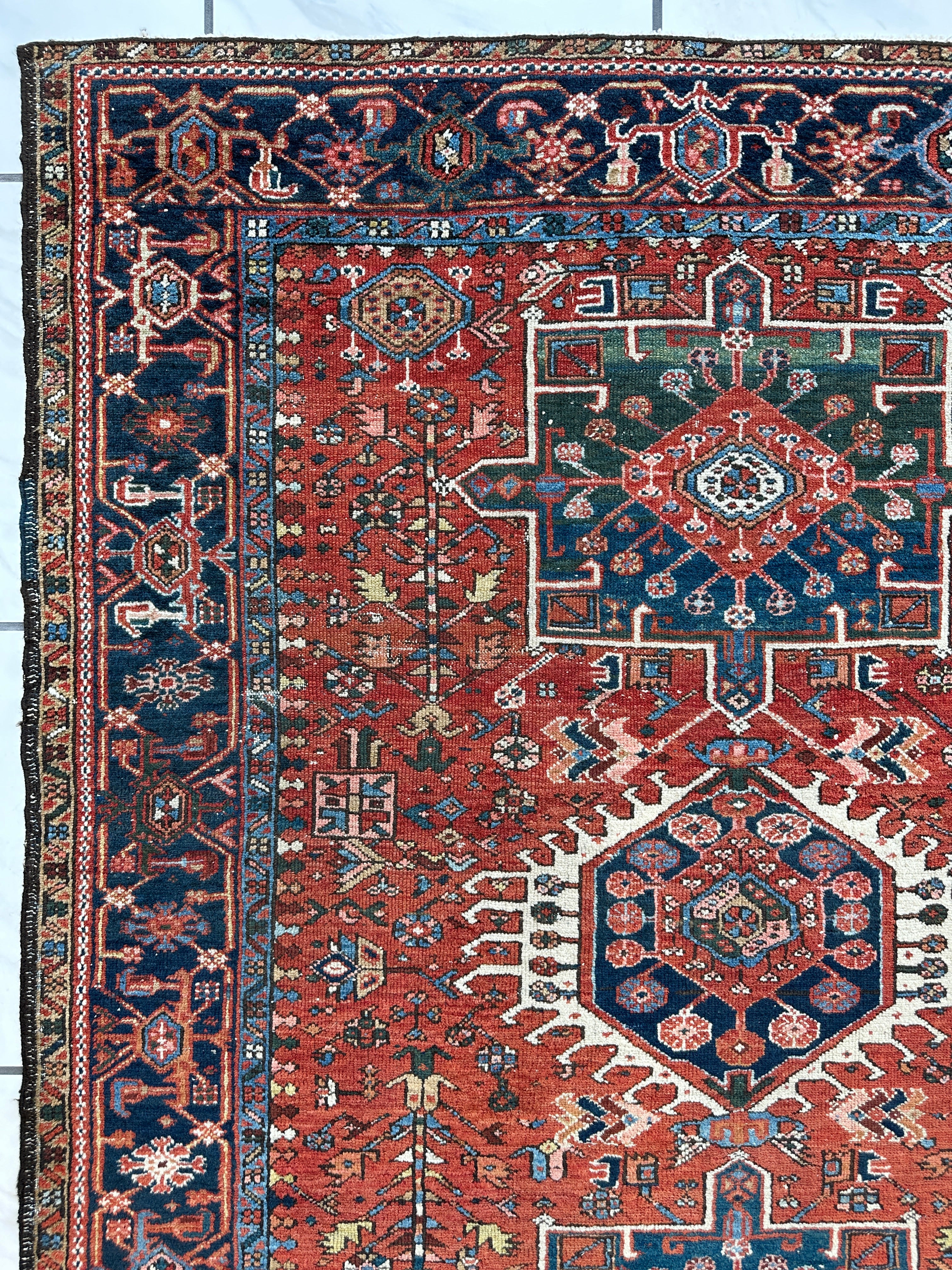 KARAJA Persian Antique Heriz Rug  4'9" x 6'