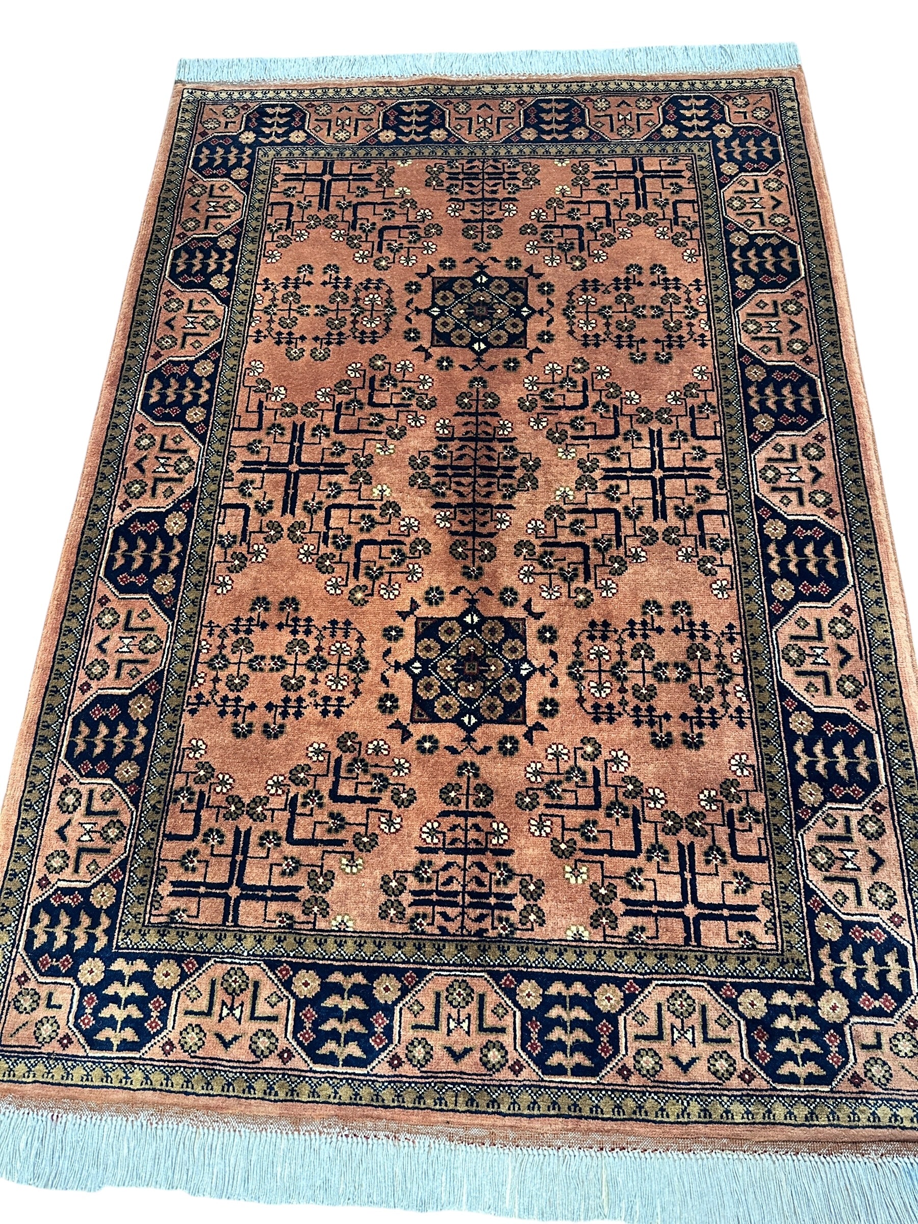 Hand-Knotted Bukharayi Rug – Peach 59” x 40” | Traditional Afghan Wool Rug