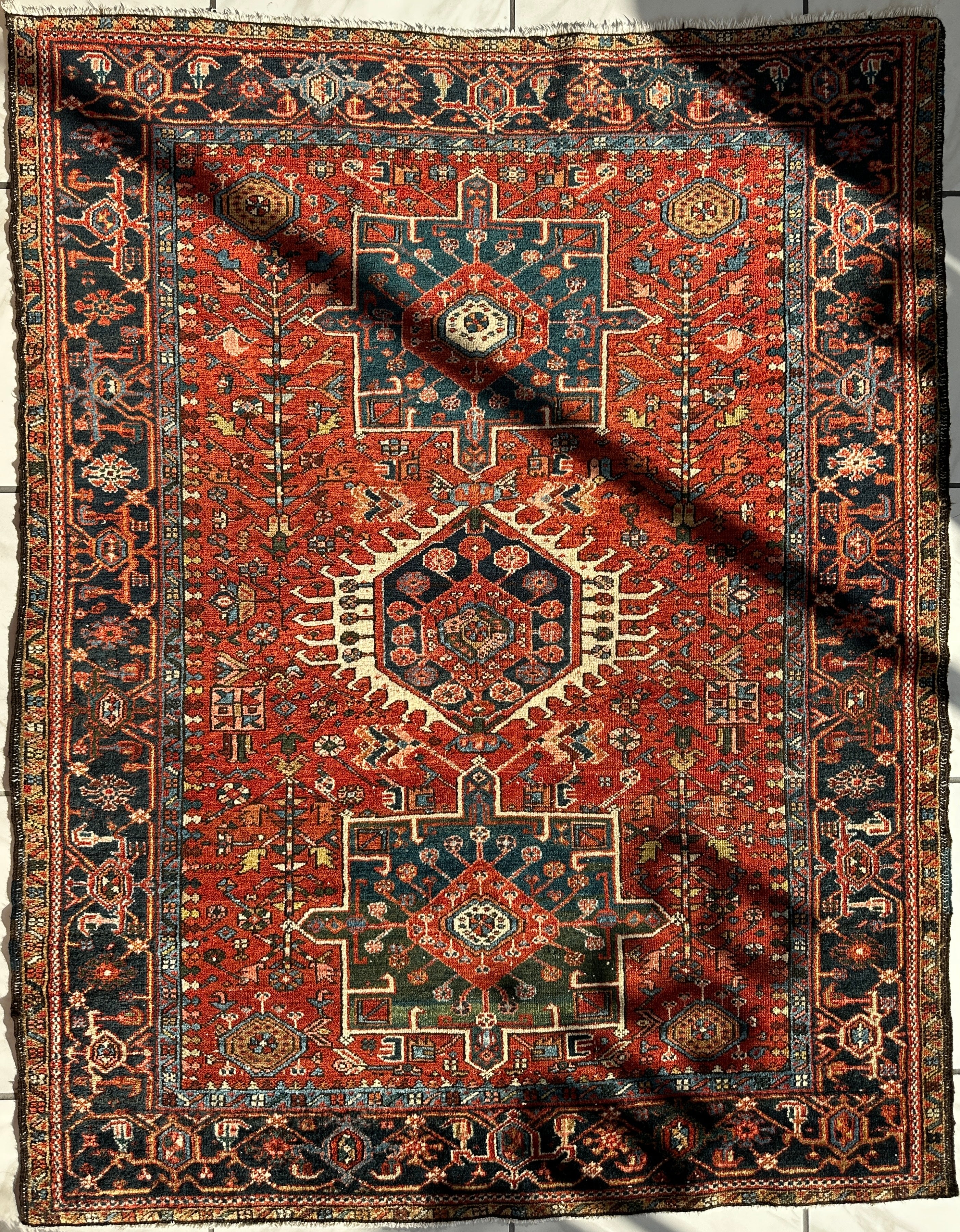 KARAJA Persian Antique Heriz Rug  4'9" x 6'