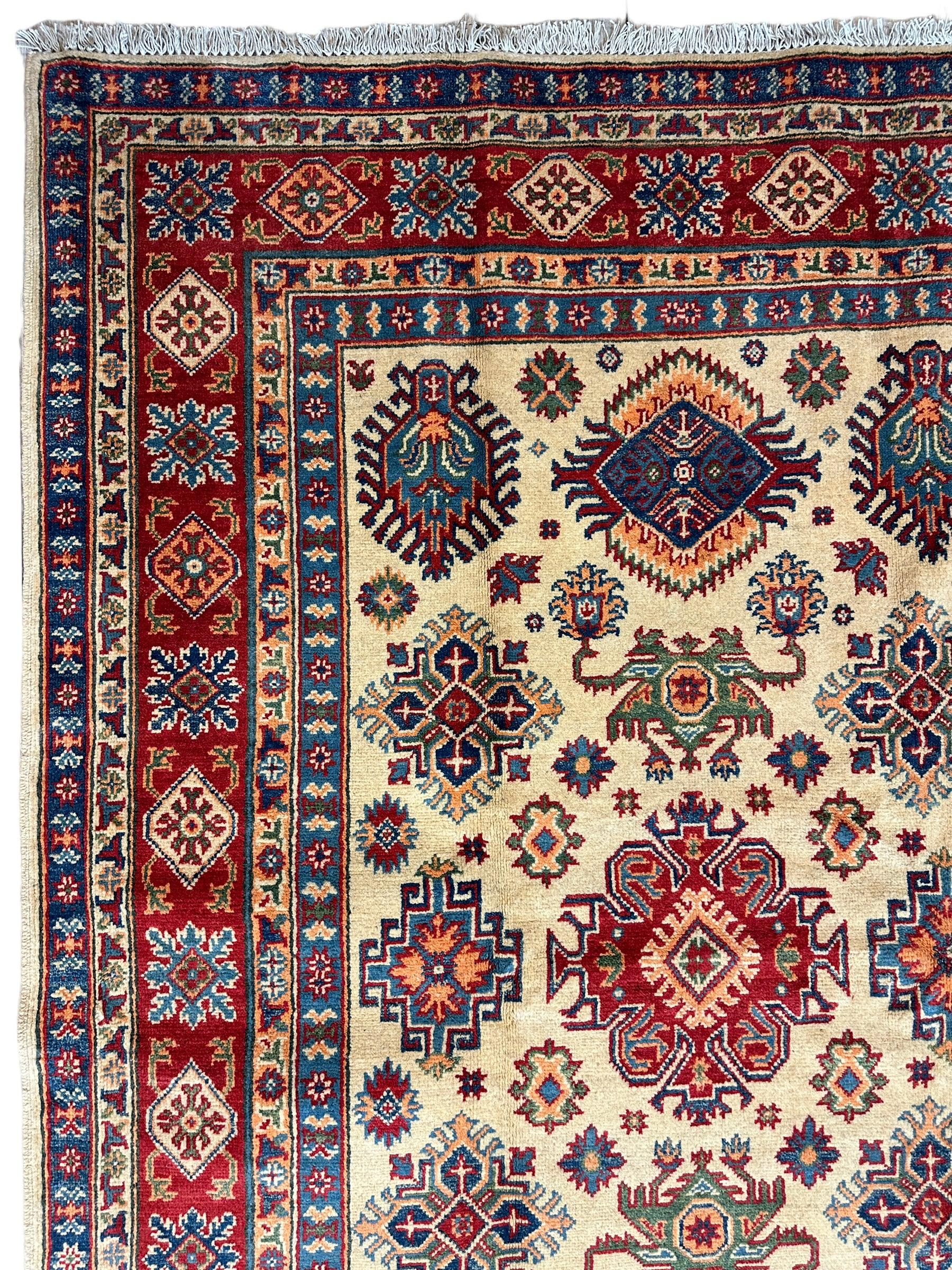 Fine Hand Knotted Afghani Super Kazak Rug 5 x 7