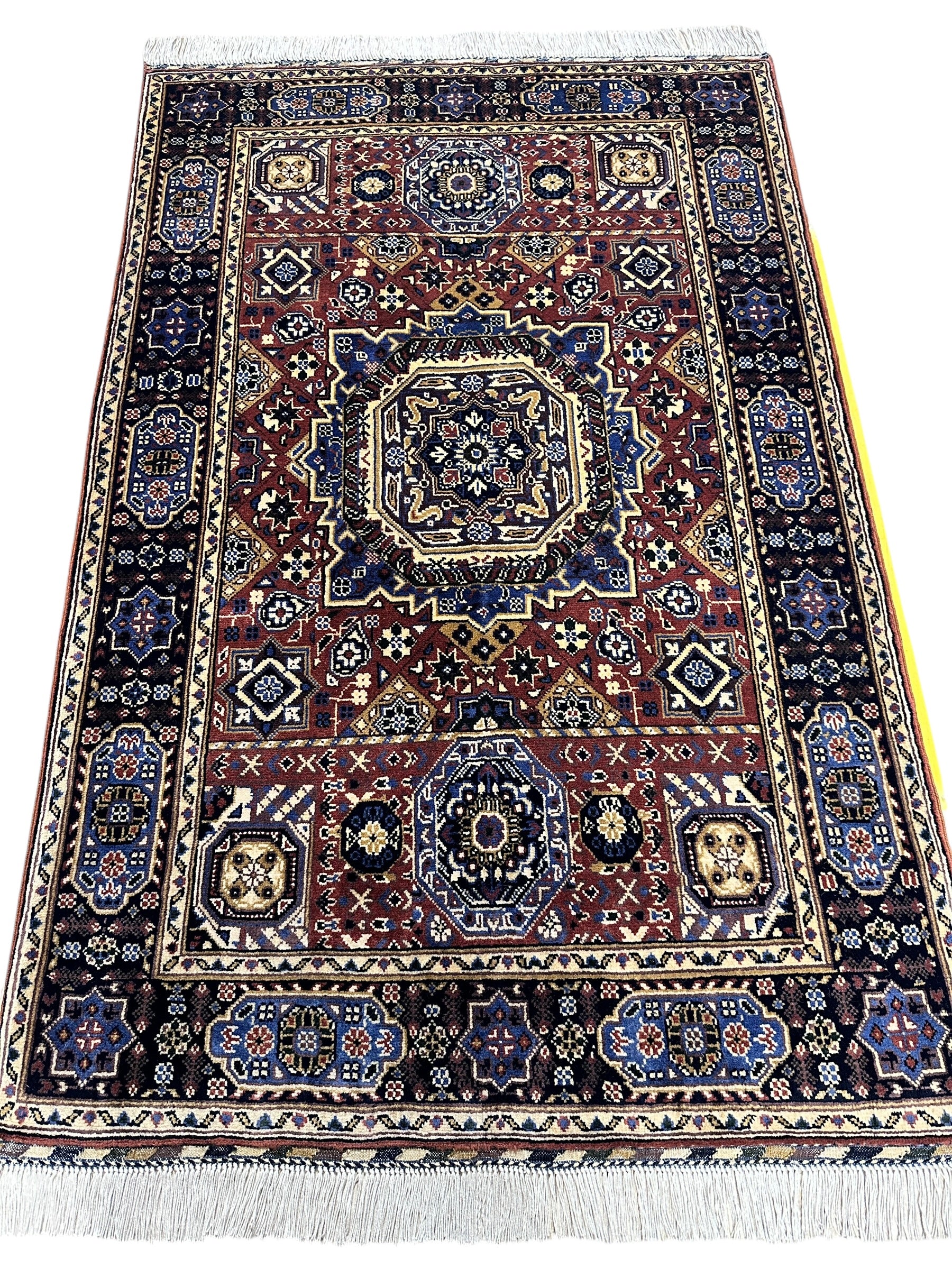 Hand-Knotted Blue & Brown Mamluk Wool Rug – 40” x 62”