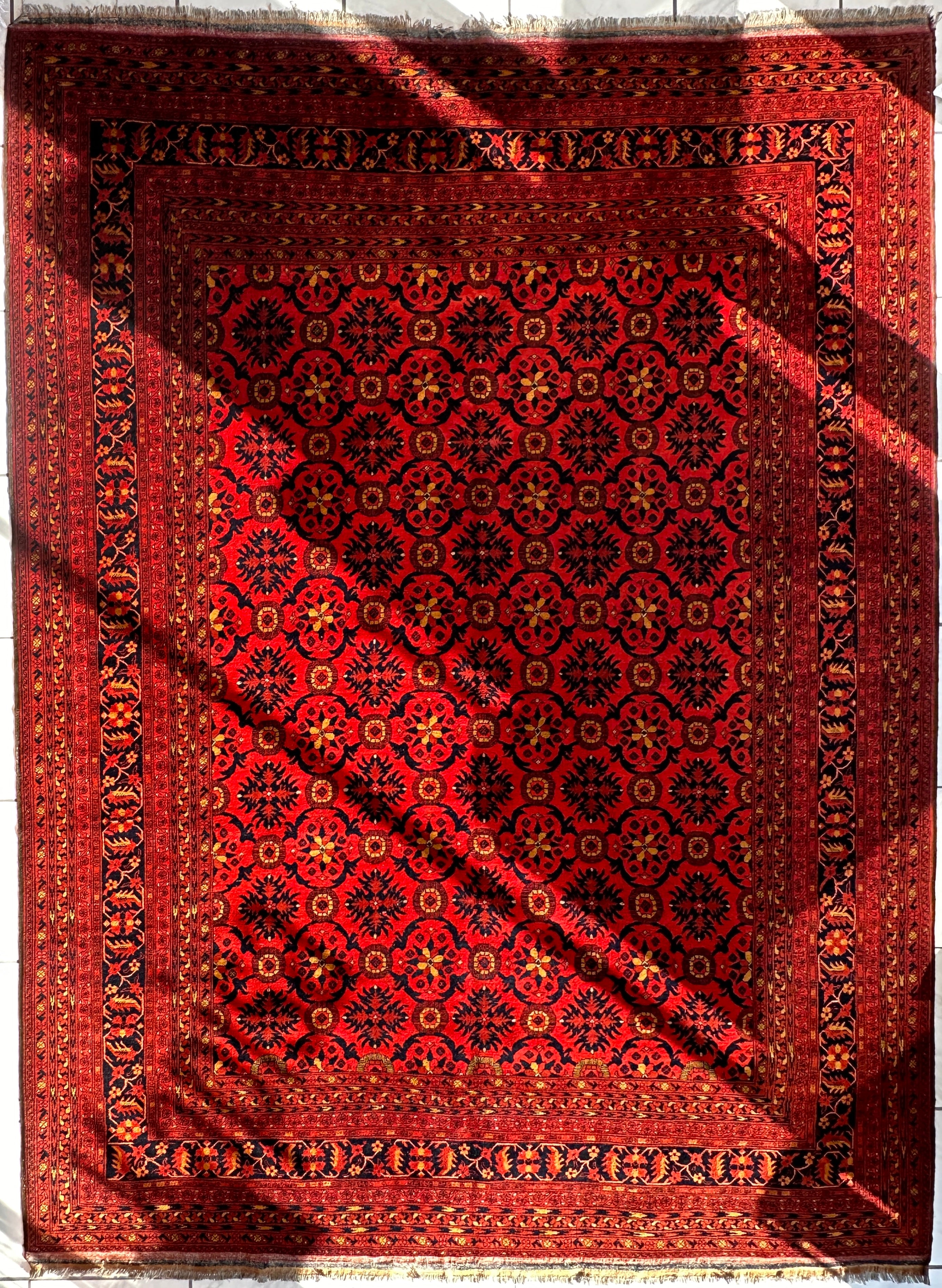 Vintage Afghani Dark Red Hand-knotted Wool Rug 8’6” x 11’6”