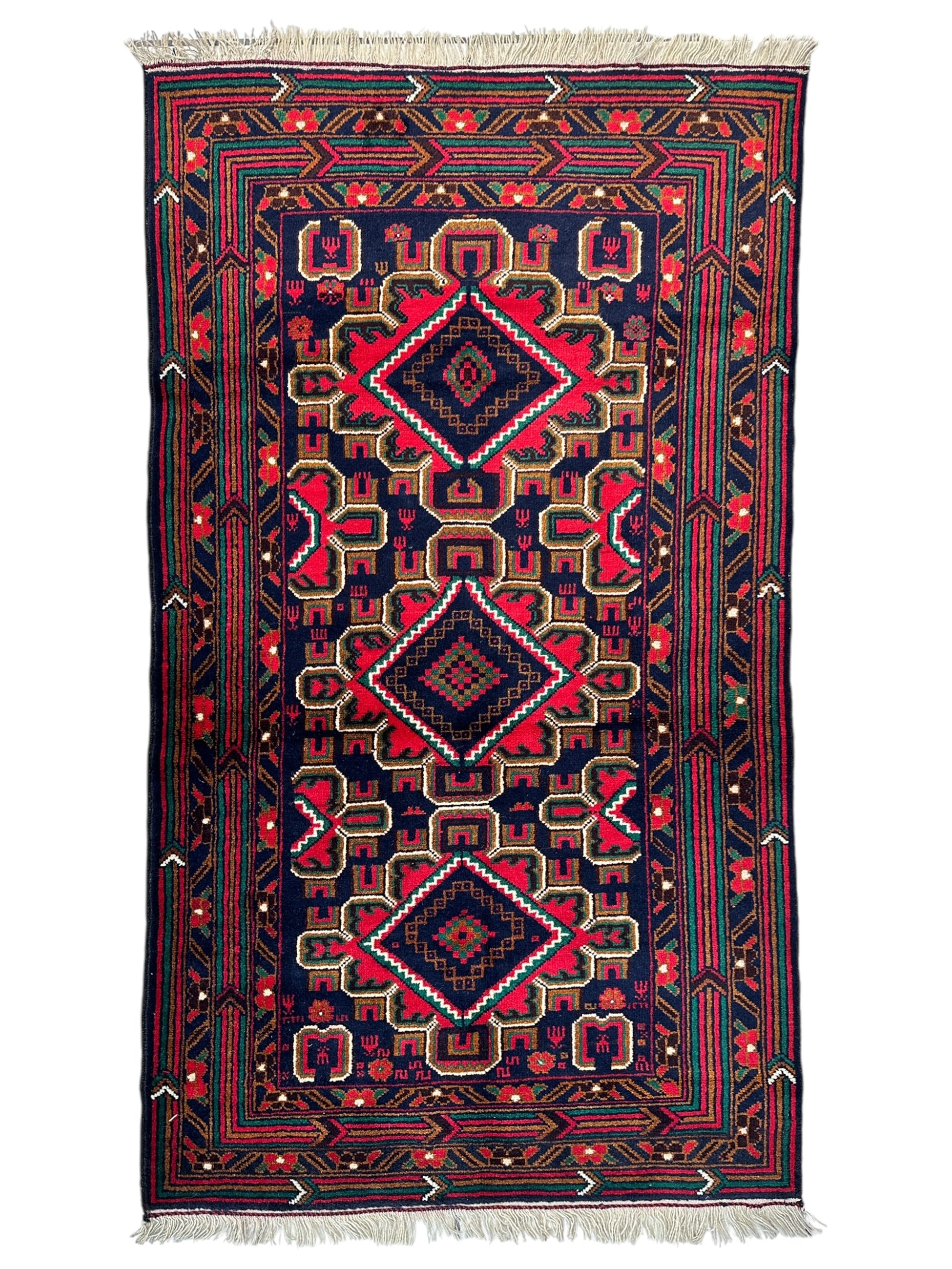 Hand-Knotted Afghani Baluch Wool Rug - 2'10" x 5'