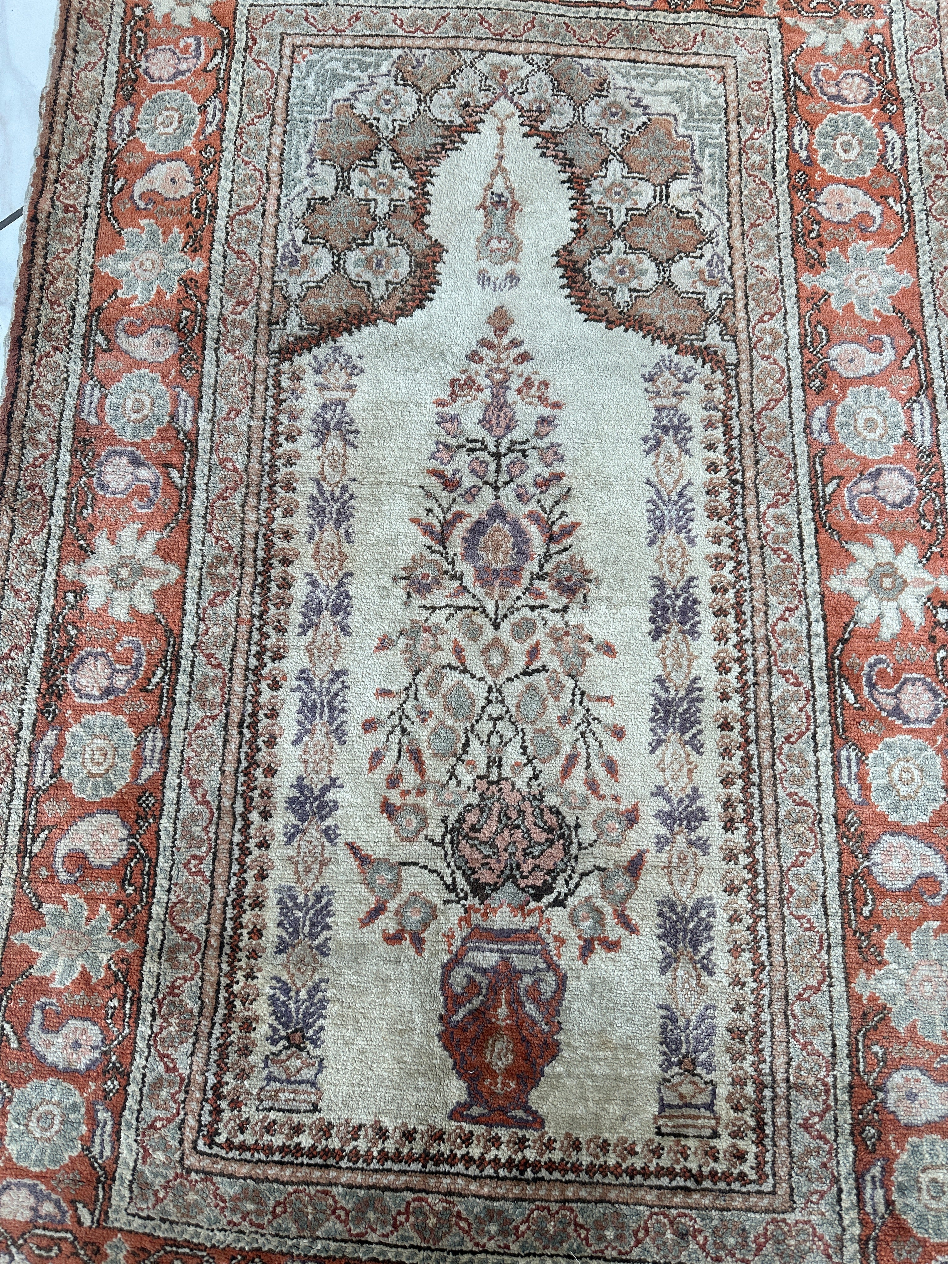 Fine Vintage Hand-Knotted Kayseri Silk Prayer Rug 3’ x 5’