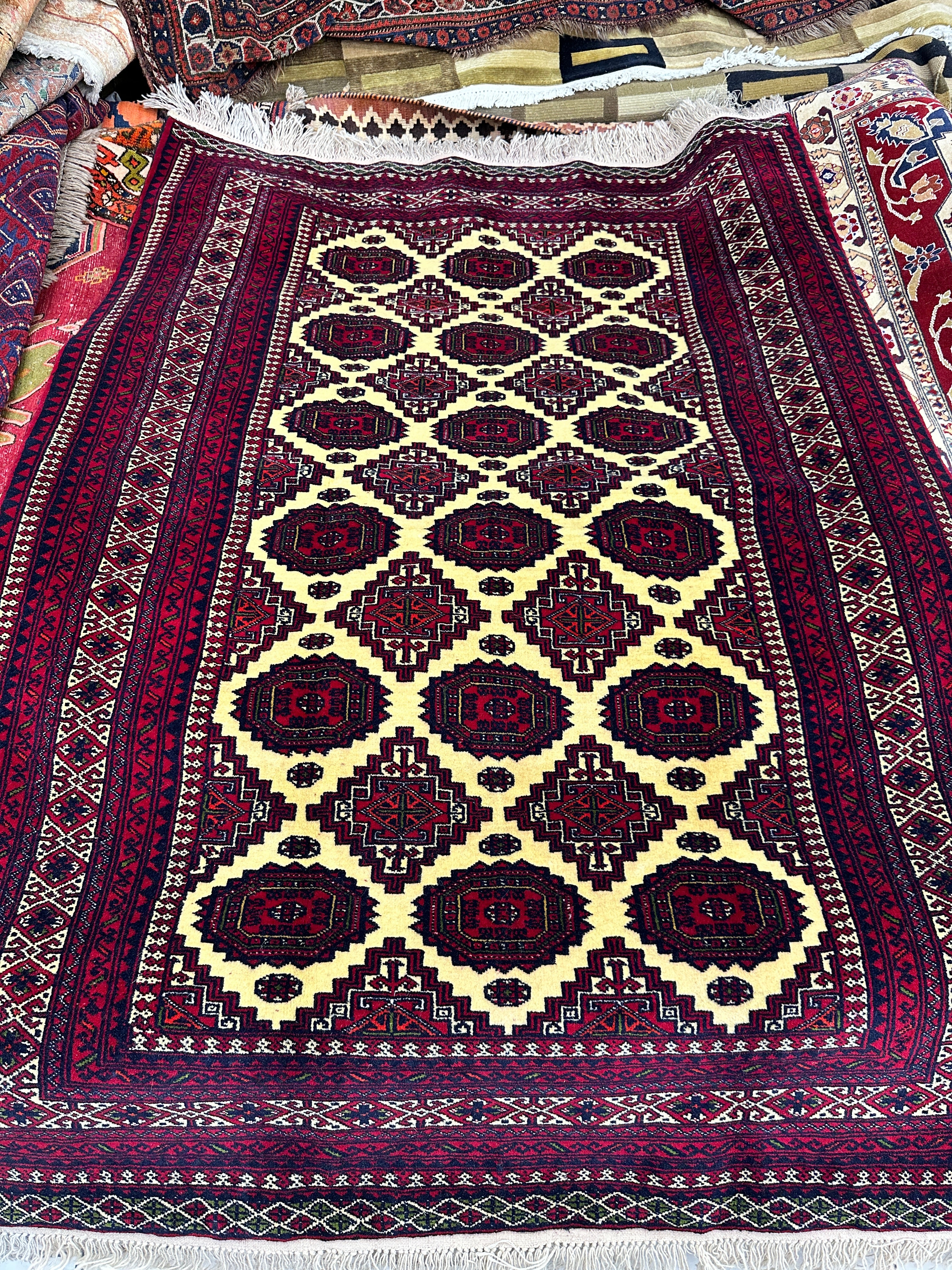 Hand-knotted Wool Afghani Herati Rug 4’ x 6’