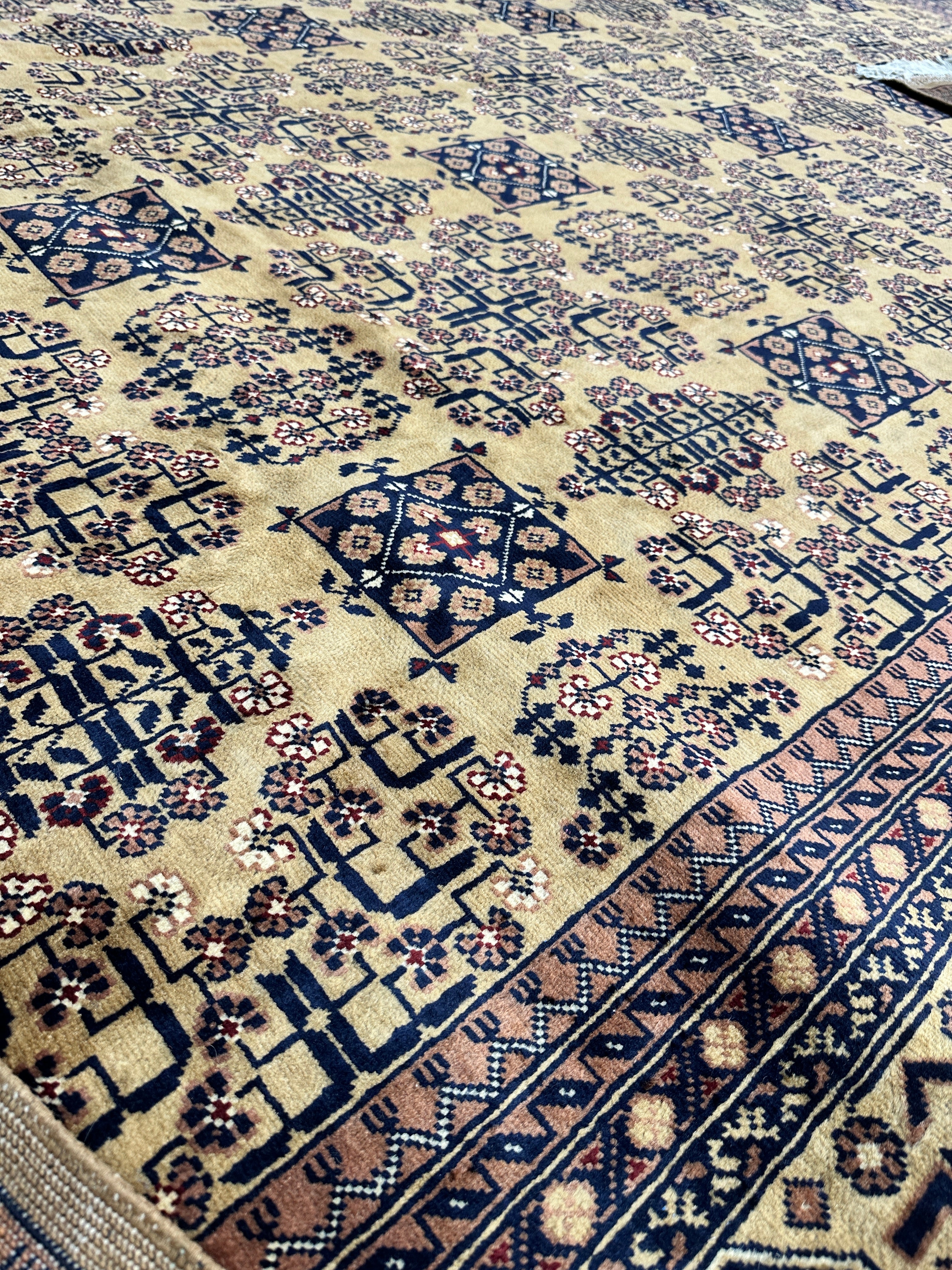 Hand-Knotted Afghan Bukhara Rug 8'4" x 11'10" - Wool, Geometric Patterns