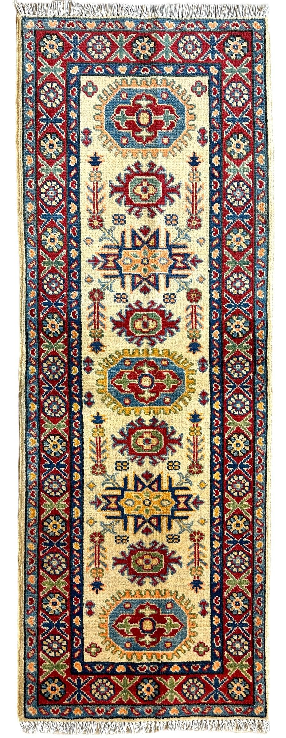 Hand-knotted Afghani Super Kazak Runner Rug 2’2” x 6’