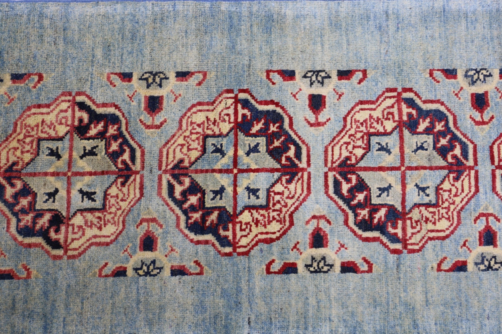 Hand-Knotted Kazak Afghani Wool Rug I Green 2' x 5'7"