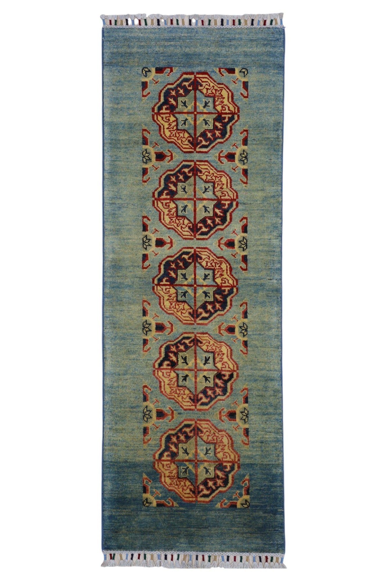 Hand-Knotted Kazak Afghani Wool Rug I Green 2' x 5'7"