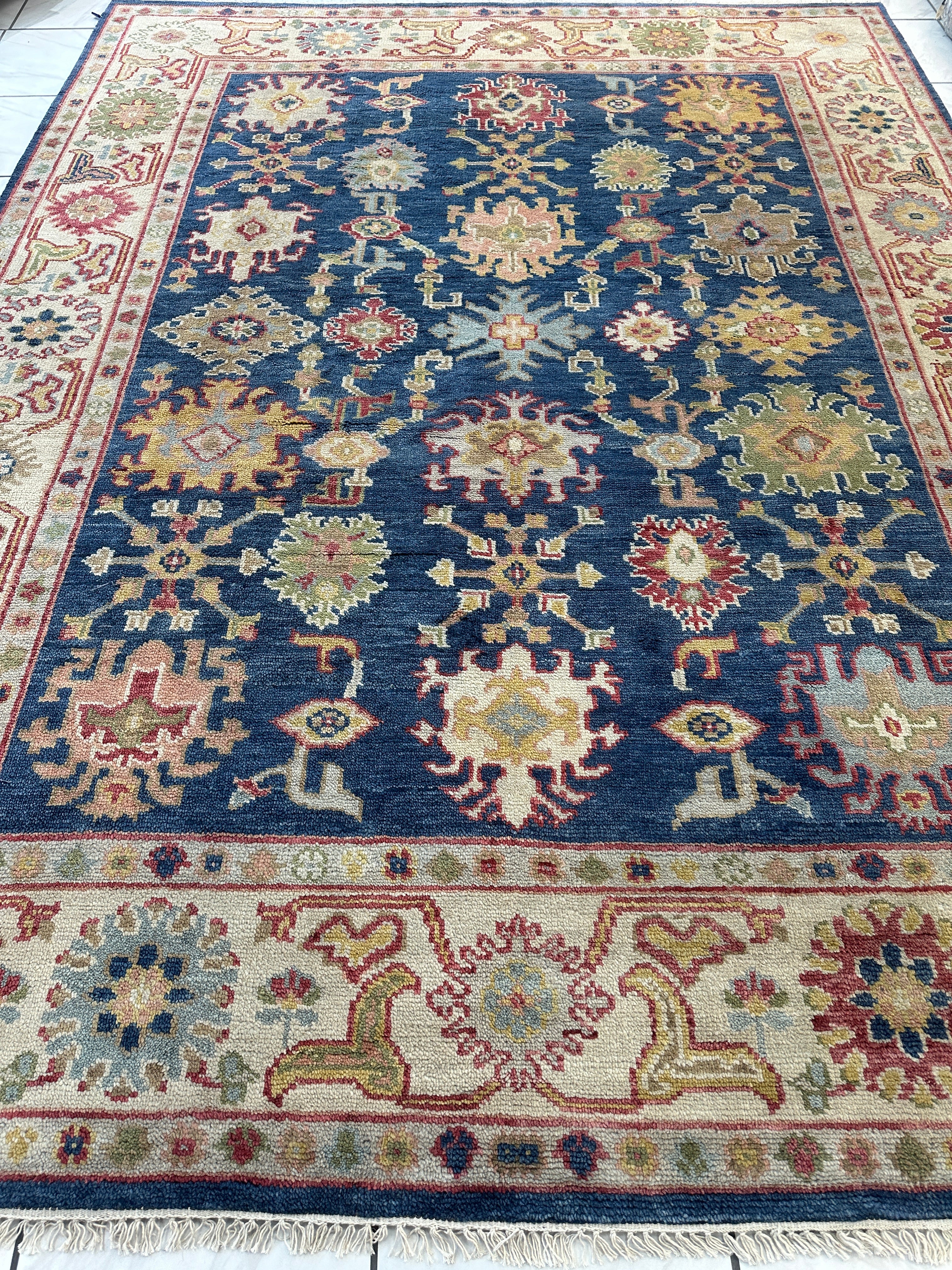 Hand Knotted Oushak Traditional Wool Rug, Living Room 9 x 12 Rug